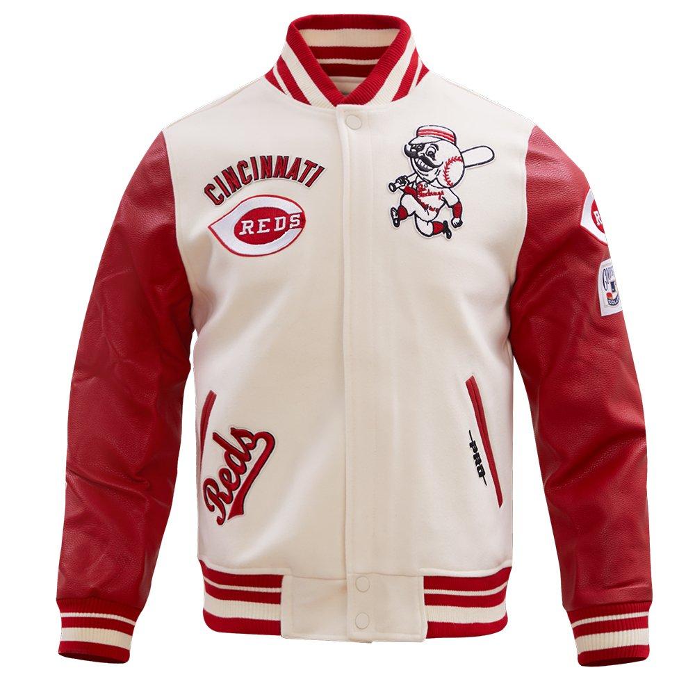 Pro Standard Men's MLB Cincinnati Reds Retro Classic Rib Wool Varsity Jacket -Eggshell/Red - EGGSHELL/RED Thumbnail View 1