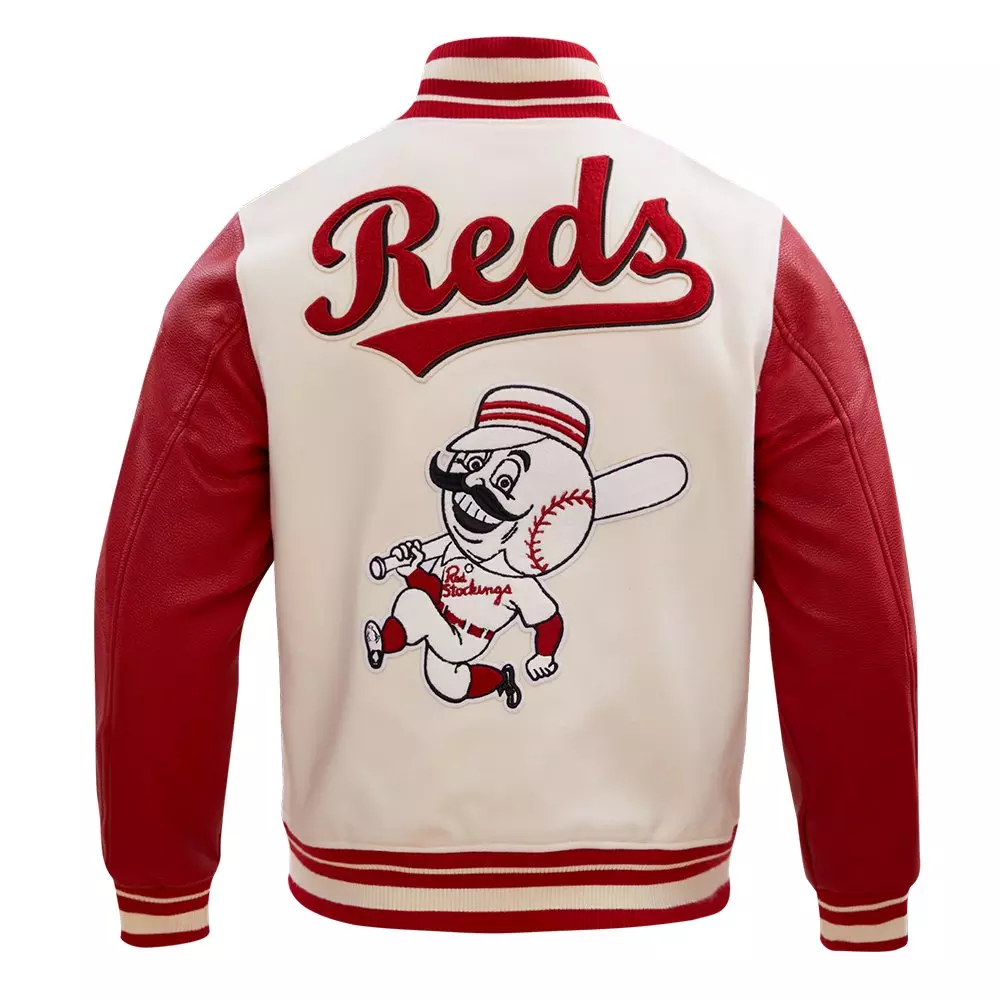 Pro Standard Men's MLB Cincinnati Reds Retro Classic Rib Wool Varsity Jacket - Eggshell/Red - EGGSHELL/RED