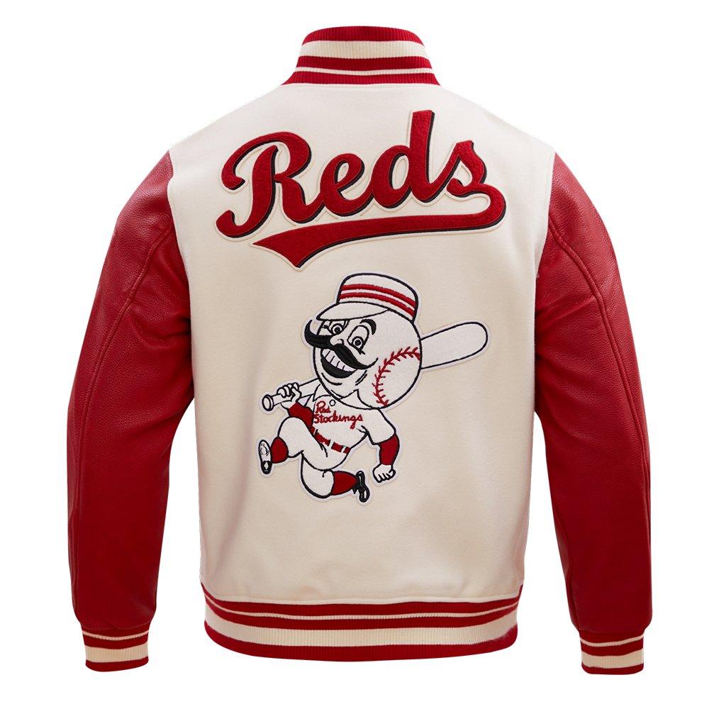Pro Standard Men's MLB Cincinnati Reds Retro Classic Rib Wool Varsity Jacket -Eggshell/Red - EGGSHELL/RED Thumbnail View 2