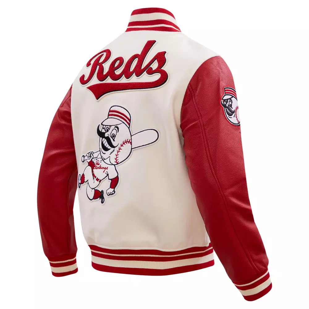 Pro Standard Men's MLB Cincinnati Reds Retro Classic Rib Wool Varsity Jacket - Eggshell/Red - EGGSHELL/RED