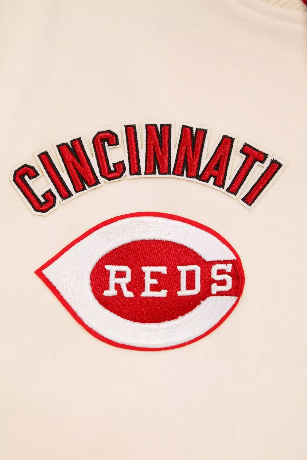 Pro Standard Men's MLB Cincinnati Reds Retro Classic Rib Wool Varsity Jacket - Eggshell/Red - EGGSHELL/RED