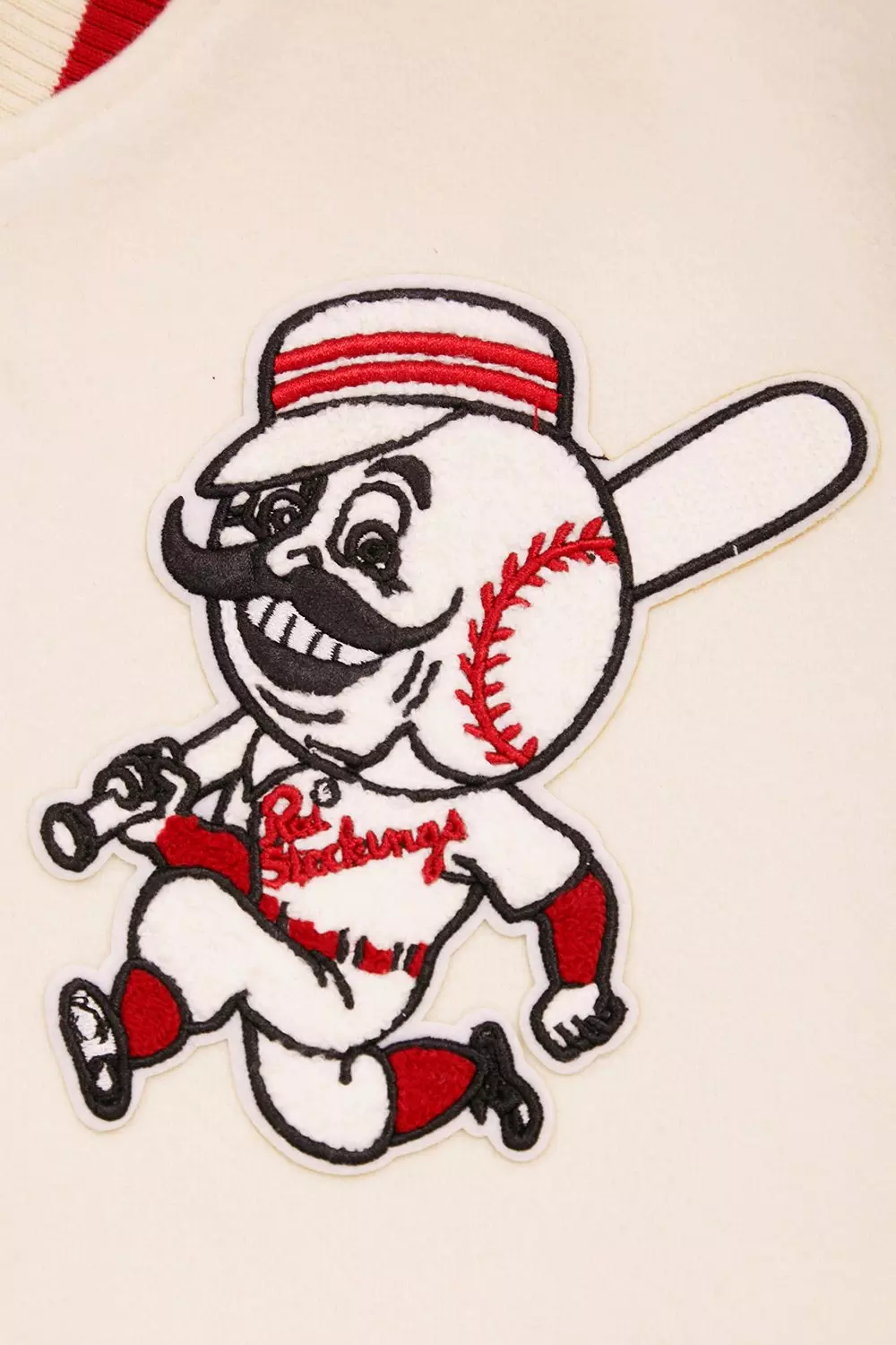 Pro Standard Men's MLB Cincinnati Reds Retro Classic Rib Wool Varsity Jacket - Eggshell/Red - EGGSHELL/RED