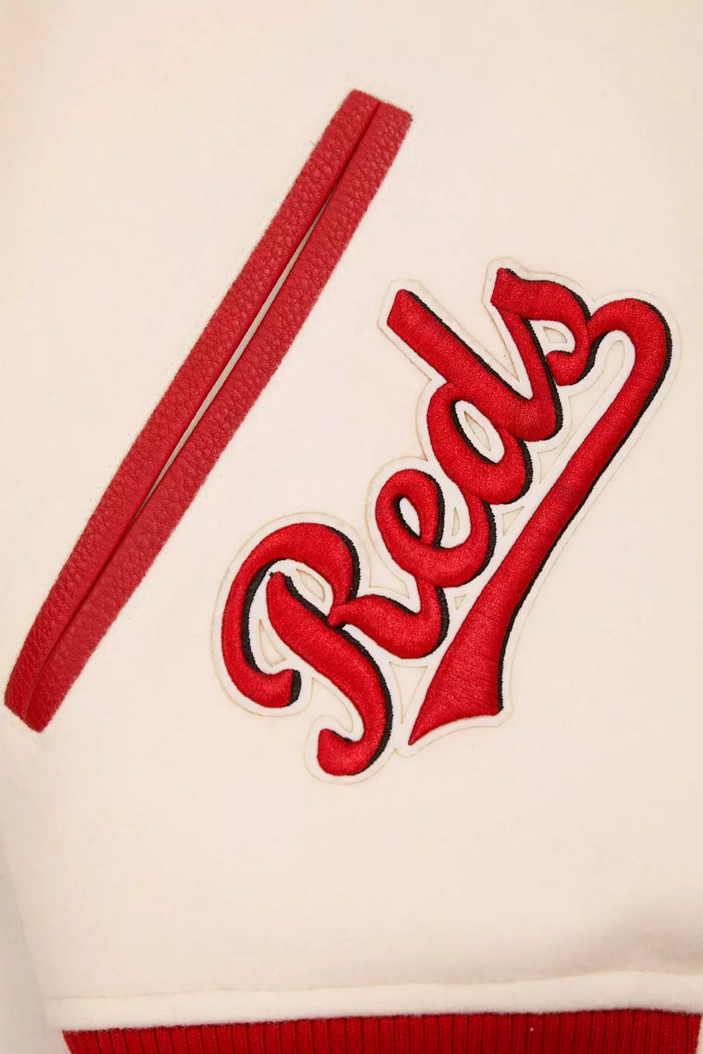 Pro Standard Men's MLB Cincinnati Reds Retro Classic Rib Wool Varsity Jacket - Eggshell/Red - EGGSHELL/RED