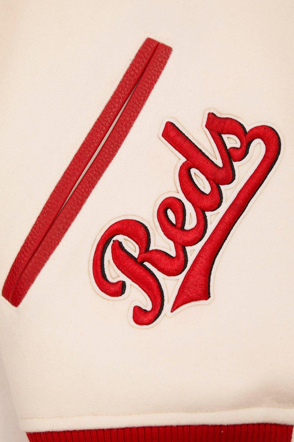 Pro Standard Men's MLB Cincinnati Reds Retro Classic Rib Wool Varsity Jacket -Eggshell/Red - EGGSHELL/RED Thumbnail View 8