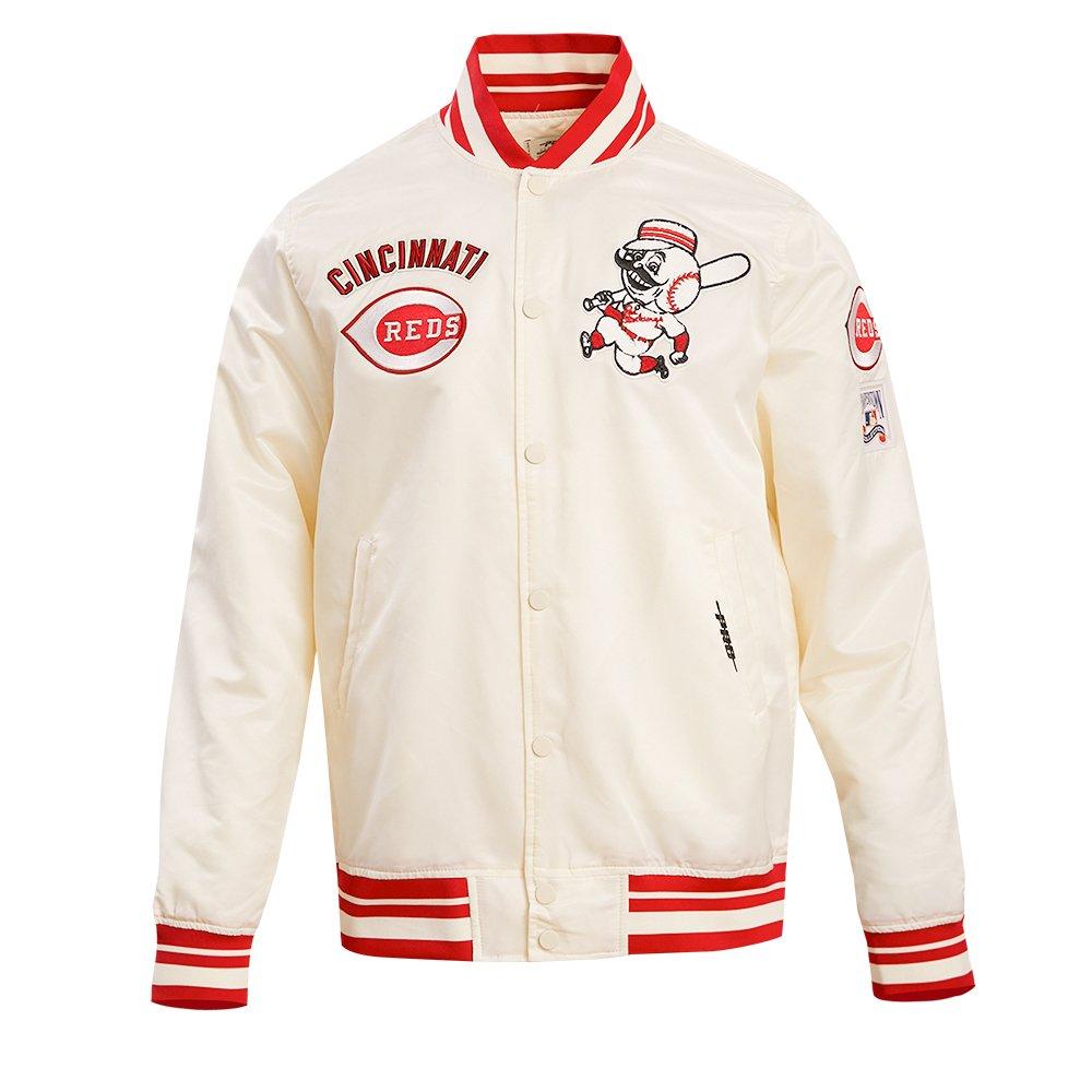 Pro Standard Men's MLB Cincinnati Reds Retro Classic Rib Satin Jacket - Eggshell/Red - EGGSHELL/RED Thumbnail View 1