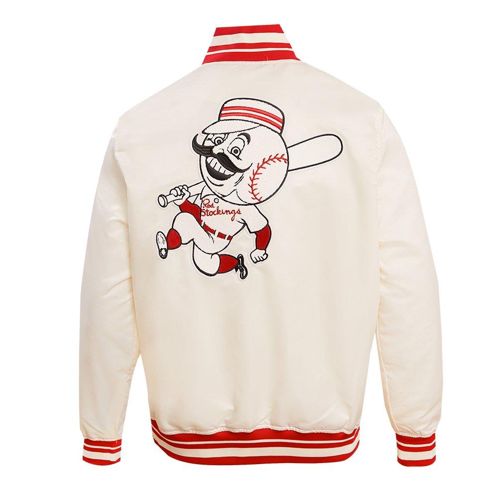Pro Standard Men's MLB Cincinnati Reds Retro Classic Rib Satin Jacket -Eggshell/Red - EGGSHELL/RED Thumbnail View 2