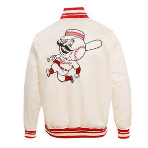 Pro Standard Men's MLB Cincinnati Reds Retro Classic Rib Satin Jacket -Eggshell/Red