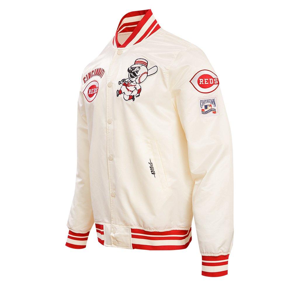 Pro Standard Men's MLB Cincinnati Reds Retro Classic Rib Satin Jacket - Eggshell/Red - EGGSHELL/RED Thumbnail View 3