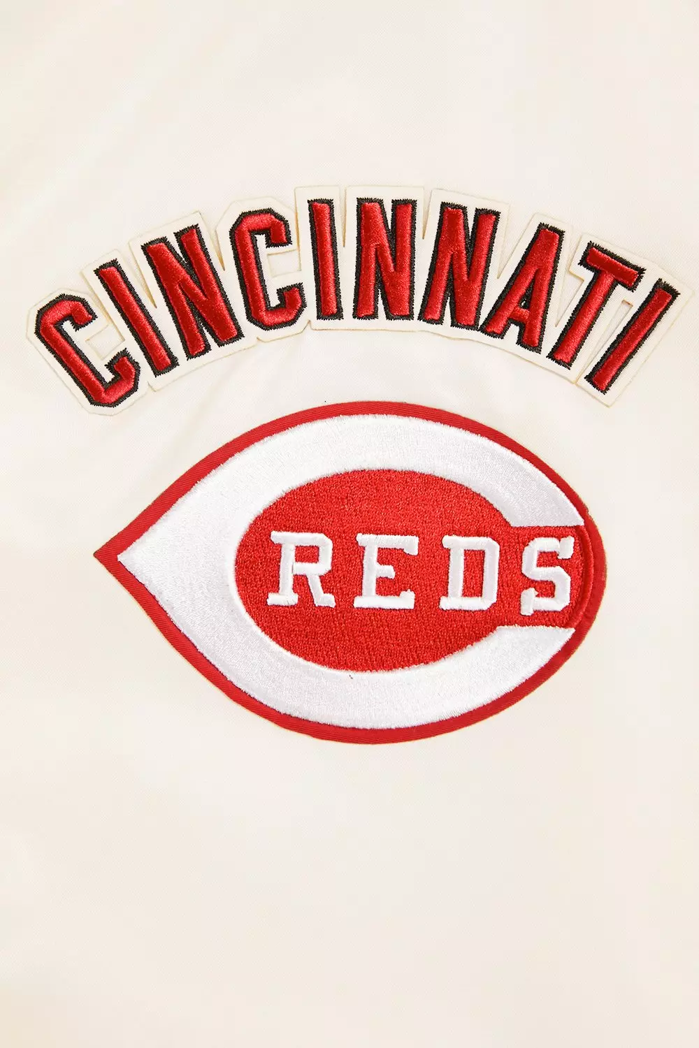 Pro Standard Men's MLB Cincinnati Reds Retro Classic Rib Satin Jacket - Eggshell/Red - EGGSHELL/RED