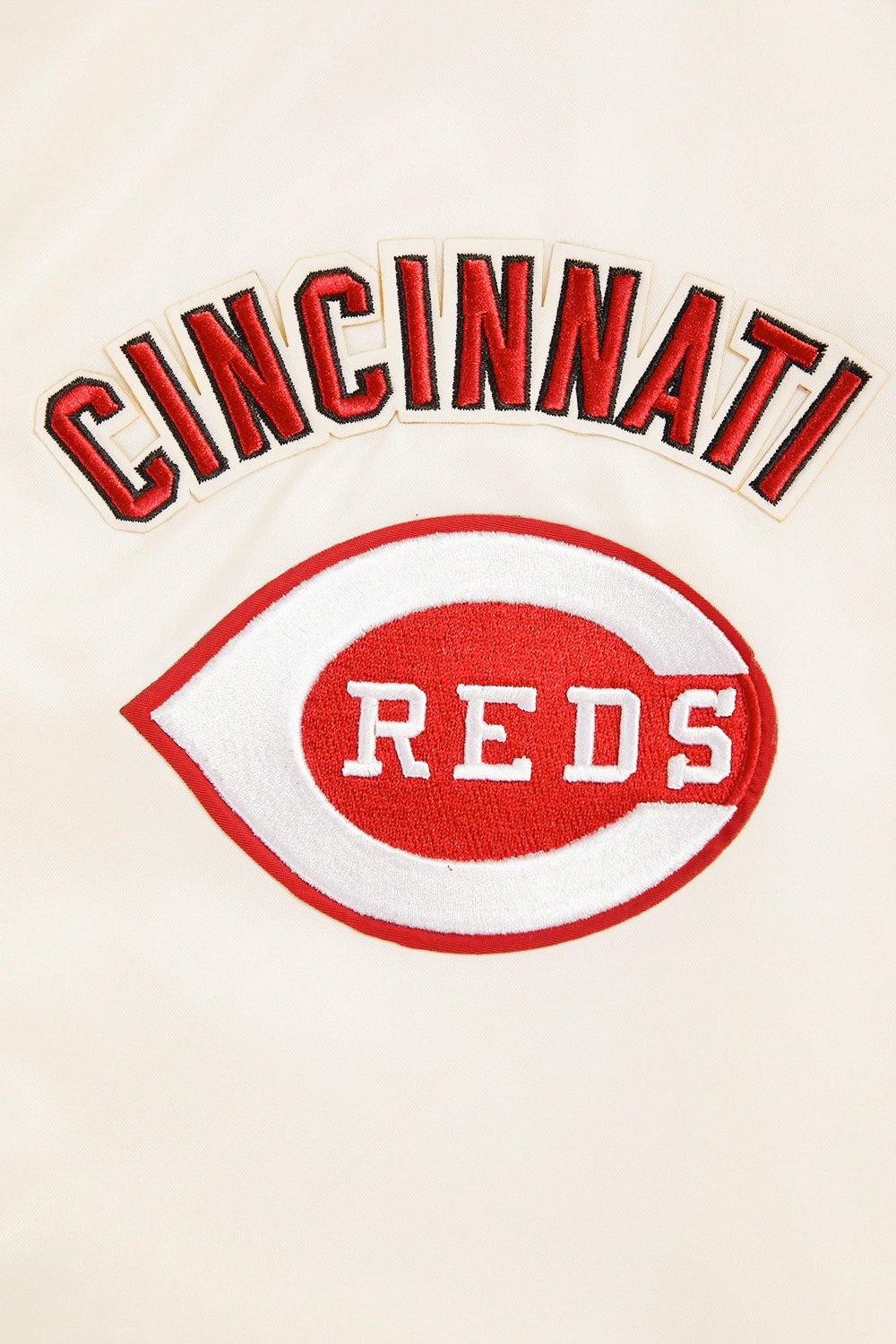 Pro Standard Men's MLB Cincinnati Reds Retro Classic Rib Satin Jacket -Eggshell/Red - EGGSHELL/RED Thumbnail View 5