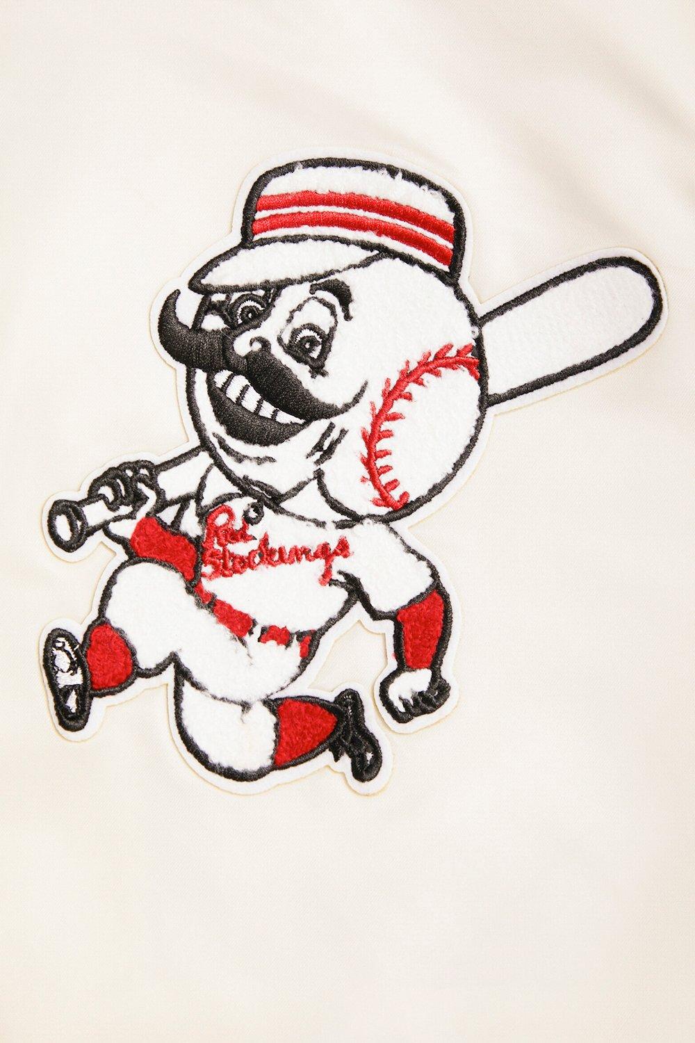 Pro Standard Men's MLB Cincinnati Reds Retro Classic Rib Satin Jacket -Eggshell/Red - EGGSHELL/RED Thumbnail View 6