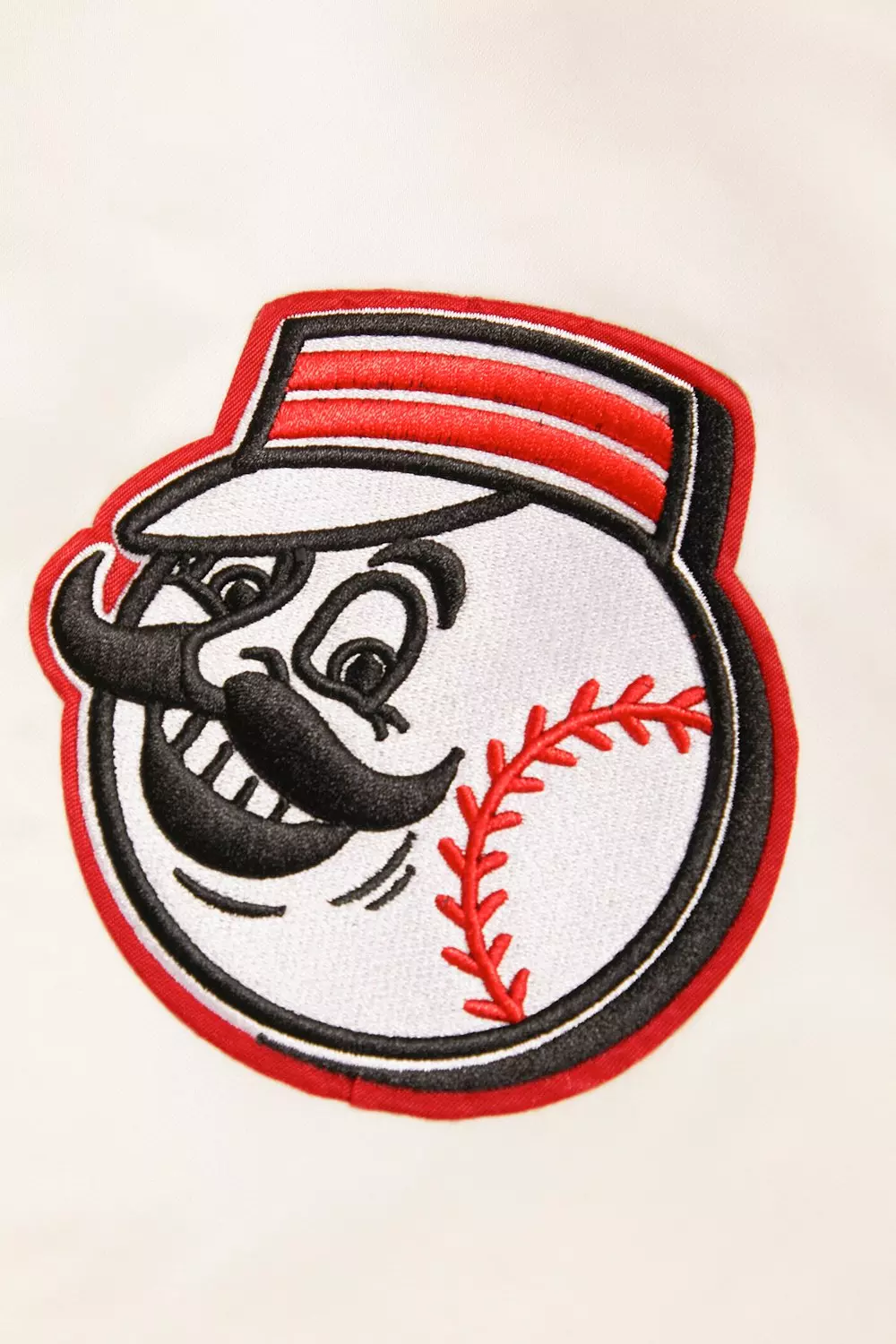 Pro Standard Men's MLB Cincinnati Reds Retro Classic Rib Satin Jacket - Eggshell/Red - EGGSHELL/RED