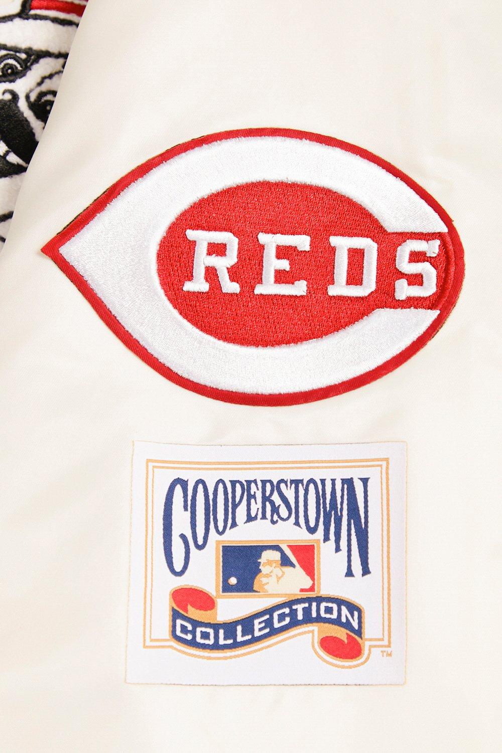 Pro Standard Men's MLB Cincinnati Reds Retro Classic Rib Satin Jacket -Eggshell/Red - EGGSHELL/RED Thumbnail View 8