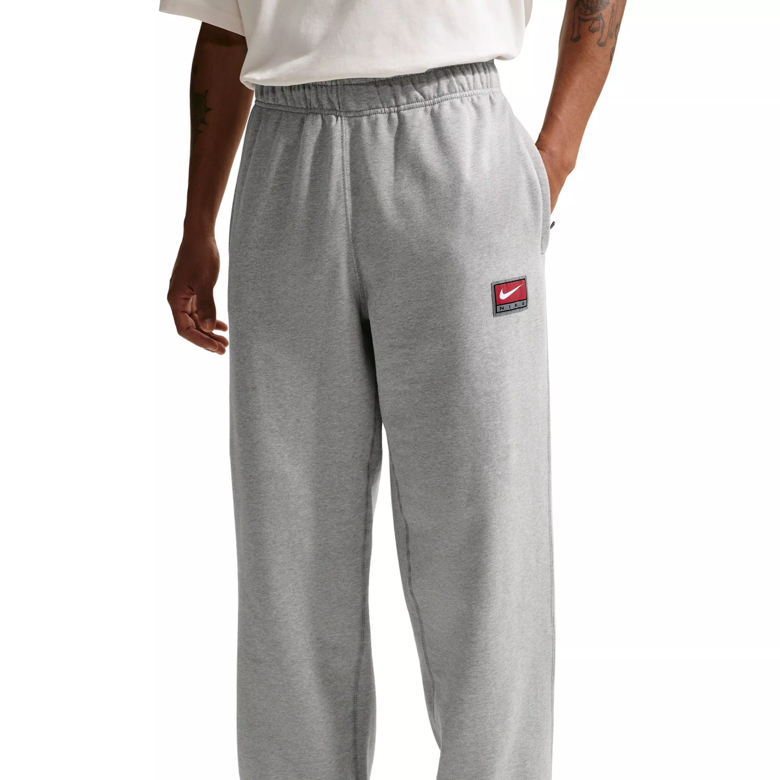 Nike Men's Solo Swoosh Fleece Open-Hem Pants - GREY
