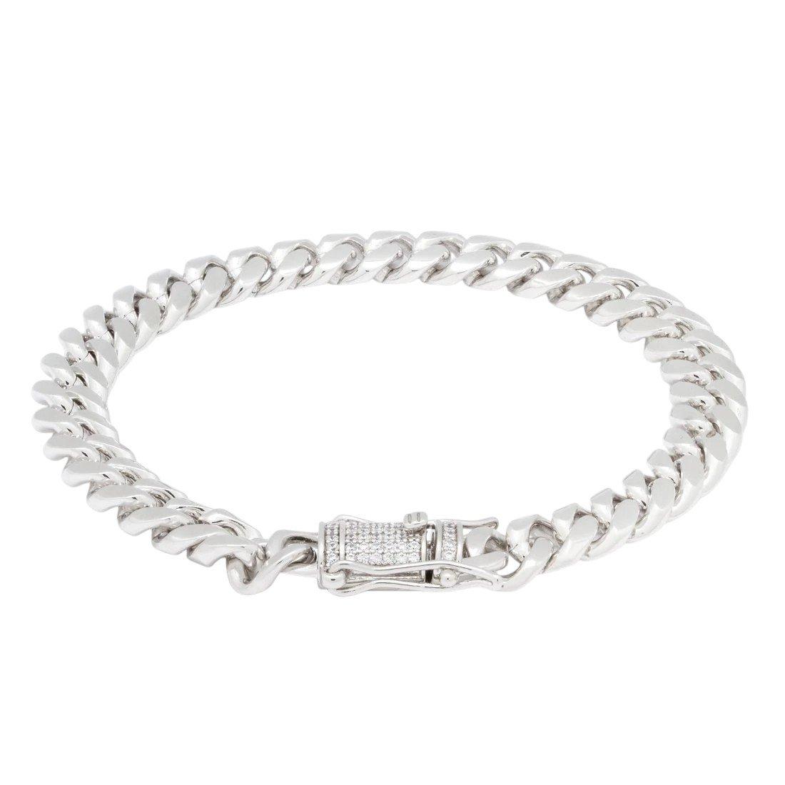 King Ice 8mm Miami Cuban Link Bracelet - WHITE GOLD