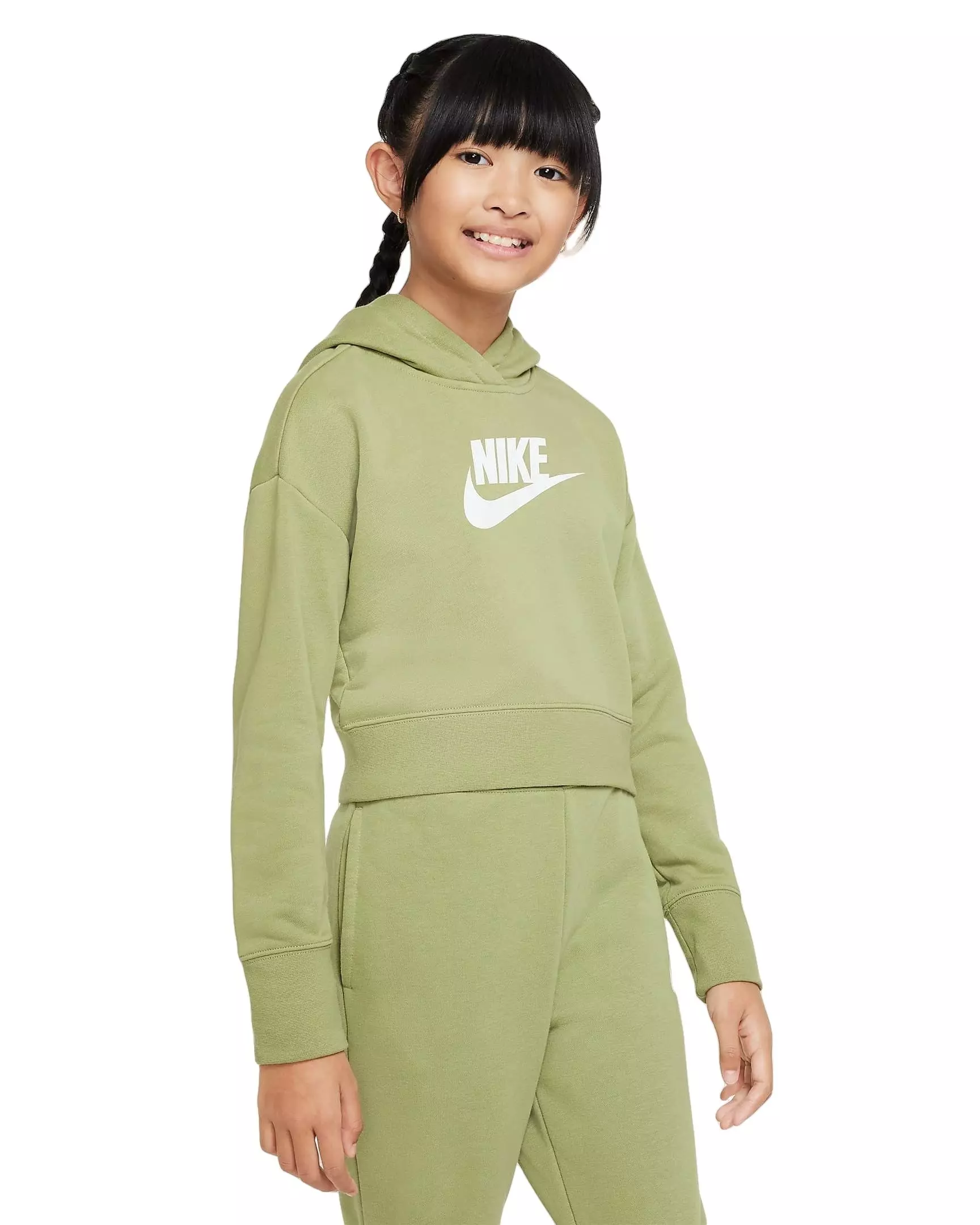 Nike Big Girls' Sportswear Club French Terry Cropped Hoodie-Green - GREEN