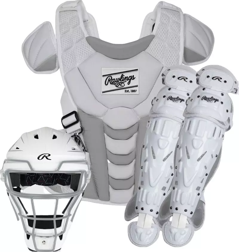 Rawlings Youth Velo Fastpitch Catcher's Gear Set - WHITE/SILVER