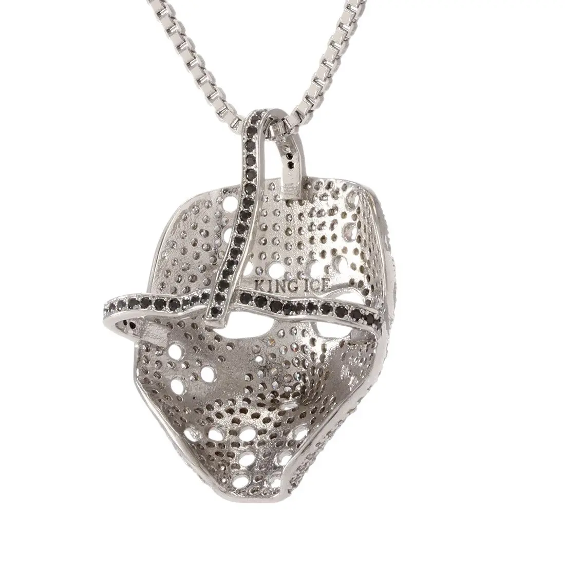 King Ice Hockey Mask Necklace - White Gold - WHITE GOLD