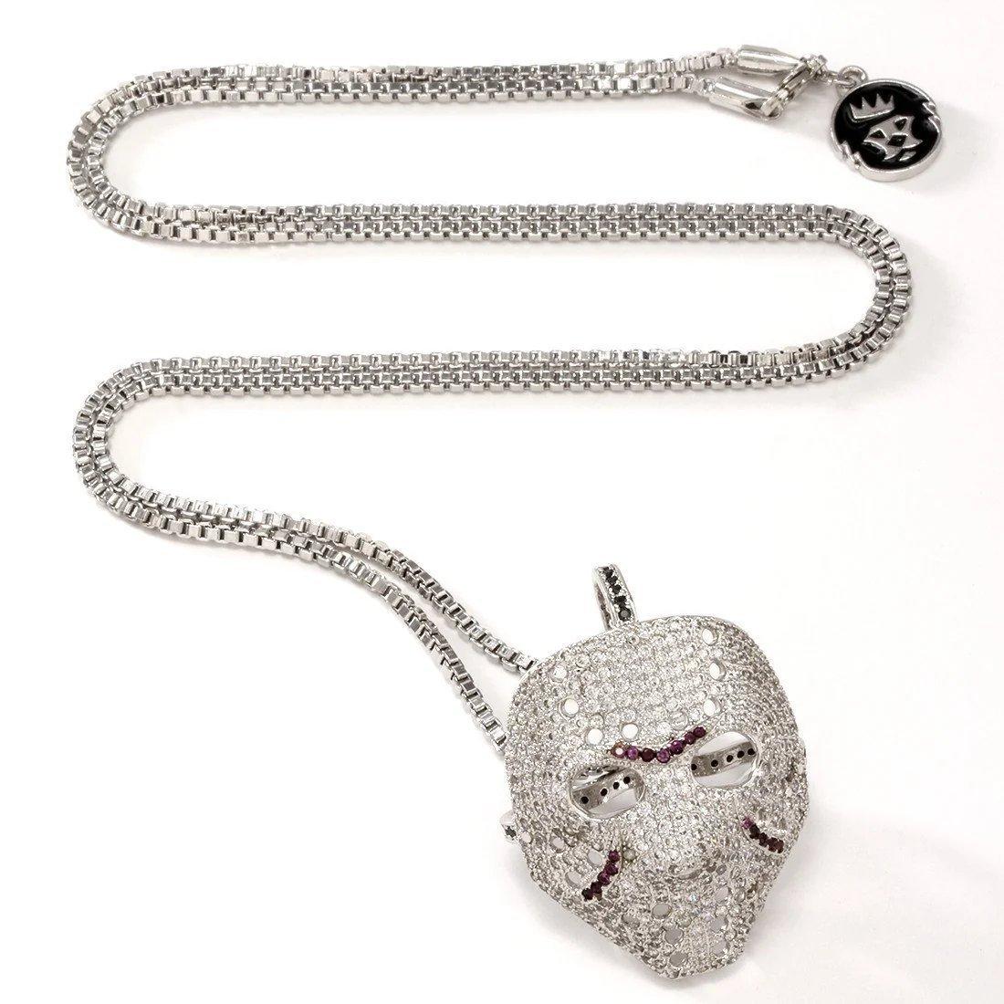 King Ice Hockey Mask Necklace - White Gold - WHITE GOLD