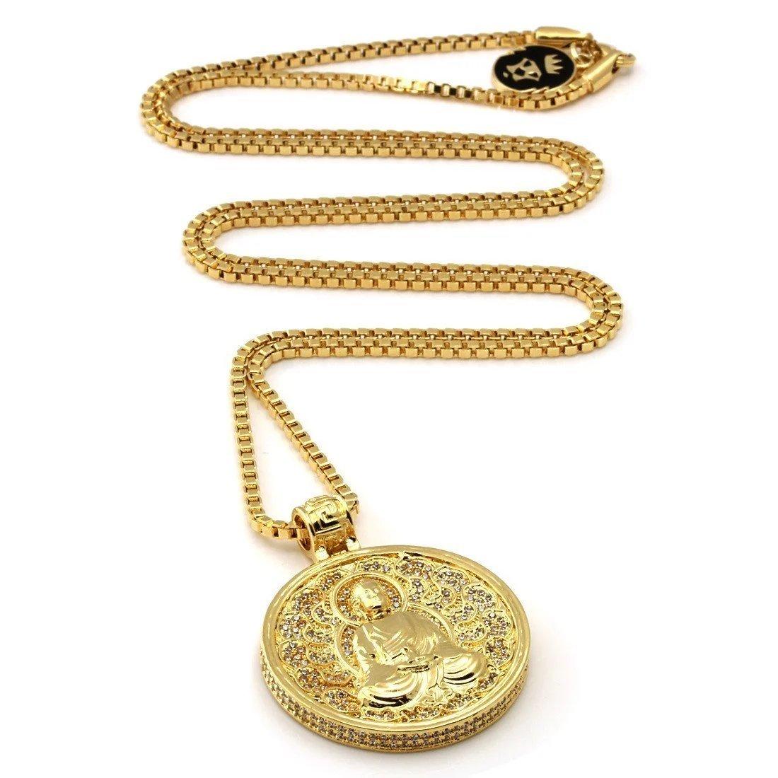 King Ice Buddhist Medallion Necklace - Gold - GOLD
