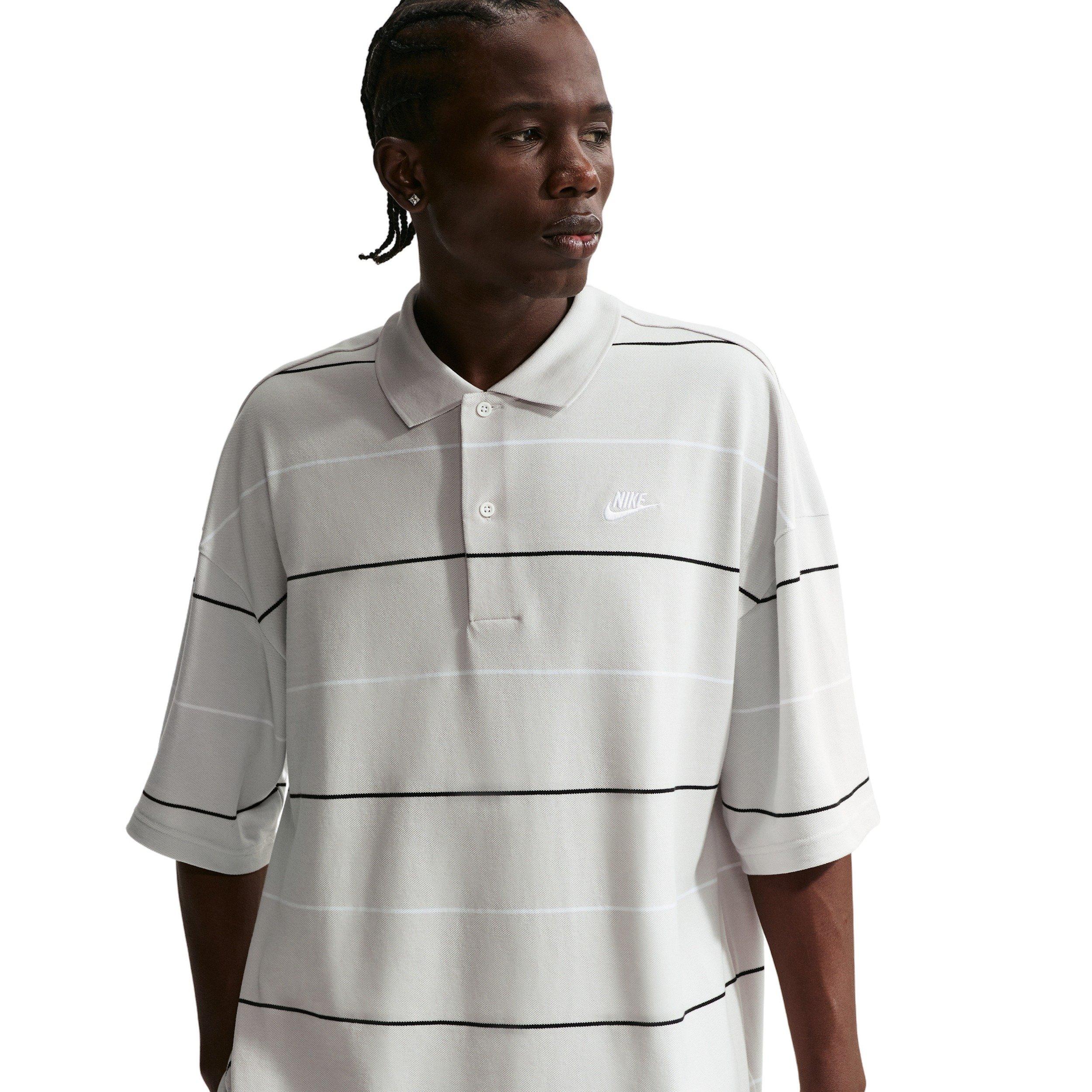 Nike Men's Sportswear Club Oversized Striped Polo - GREY Thumbnail View 1