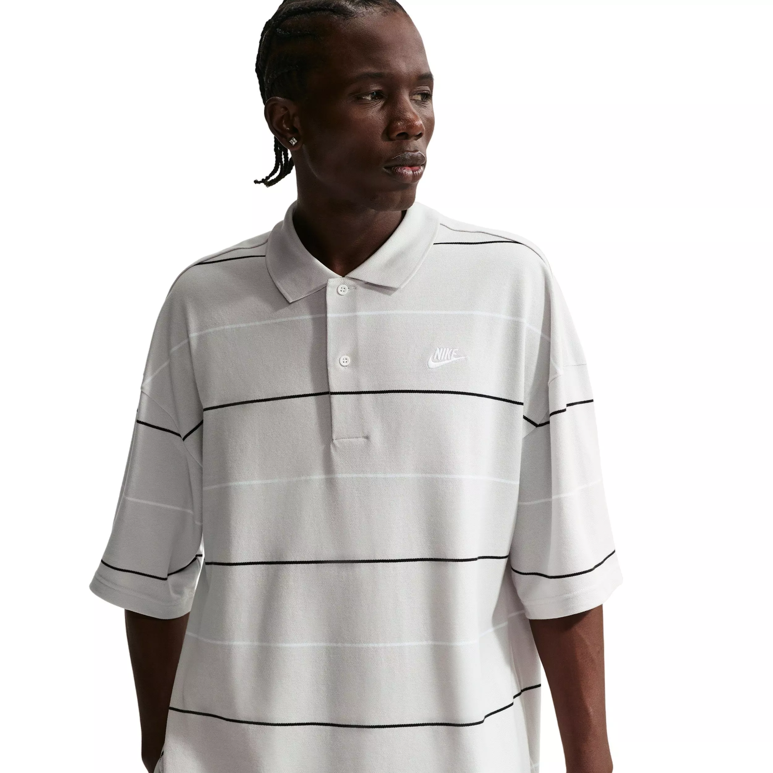 Nike Men's Sportswear Club Oversized Striped Polo - GREY
