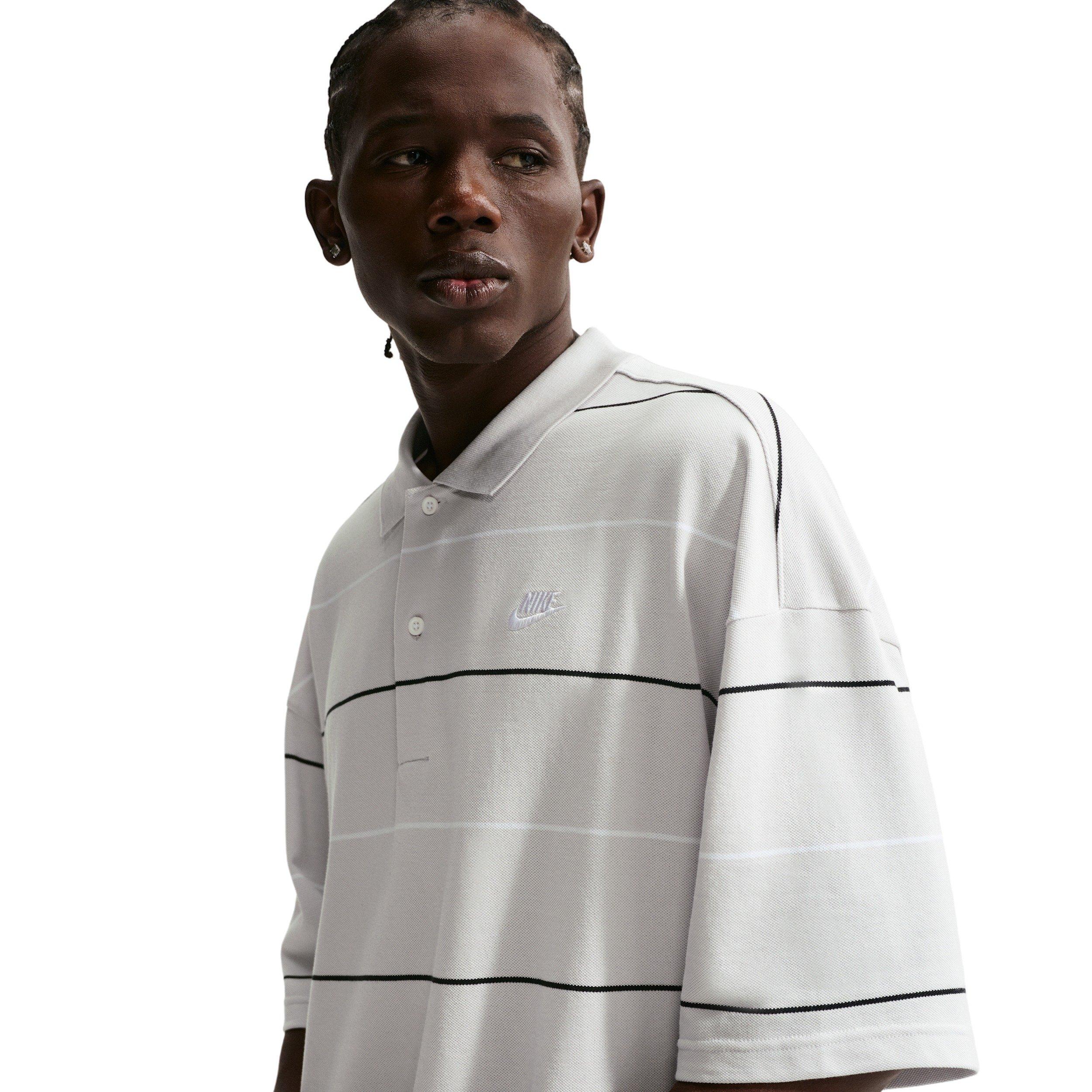 Nike Men's Sportswear Club Oversized Striped Polo - GREY Thumbnail View 3