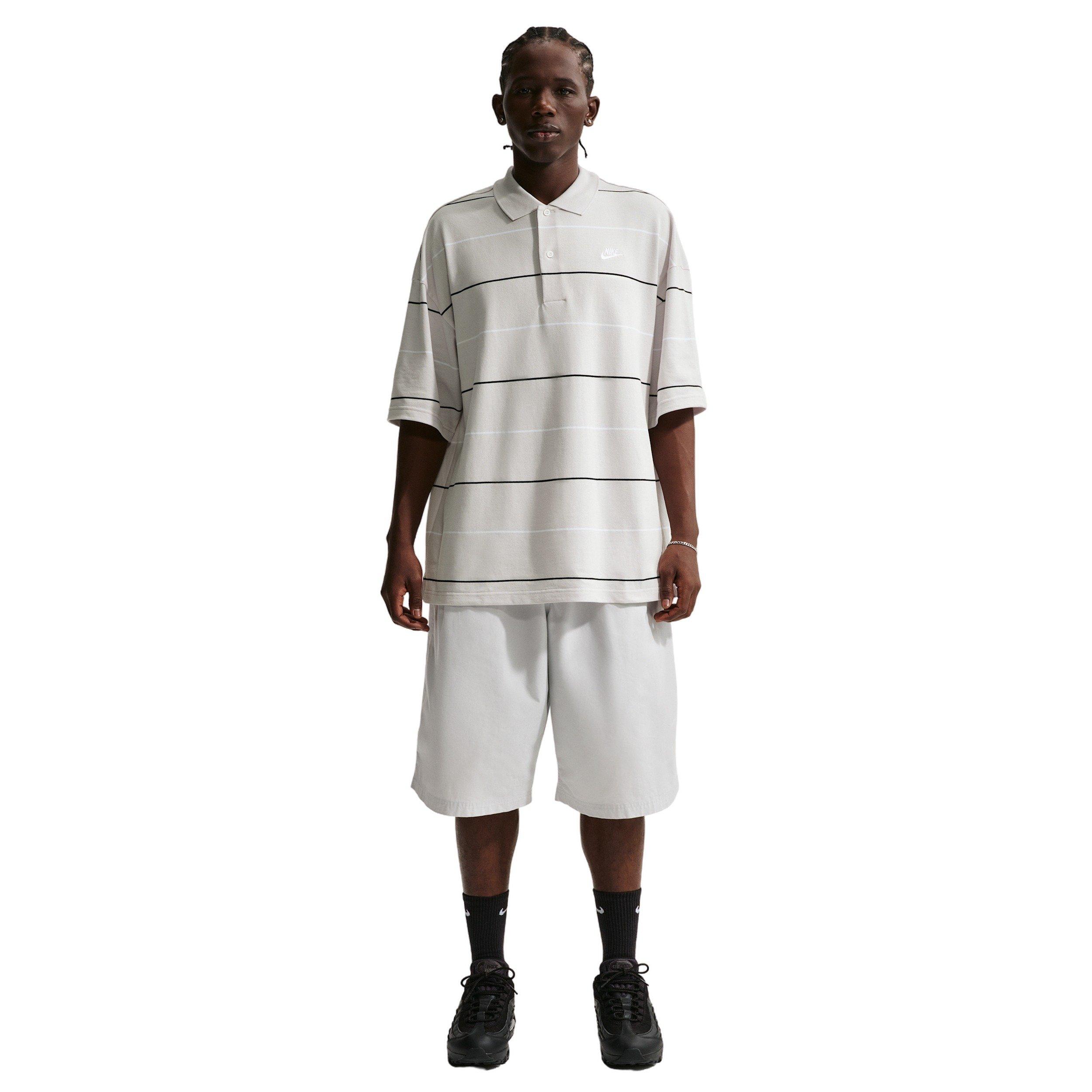 Nike Men's Sportswear Club Oversized Striped Polo - GREY Thumbnail View 4