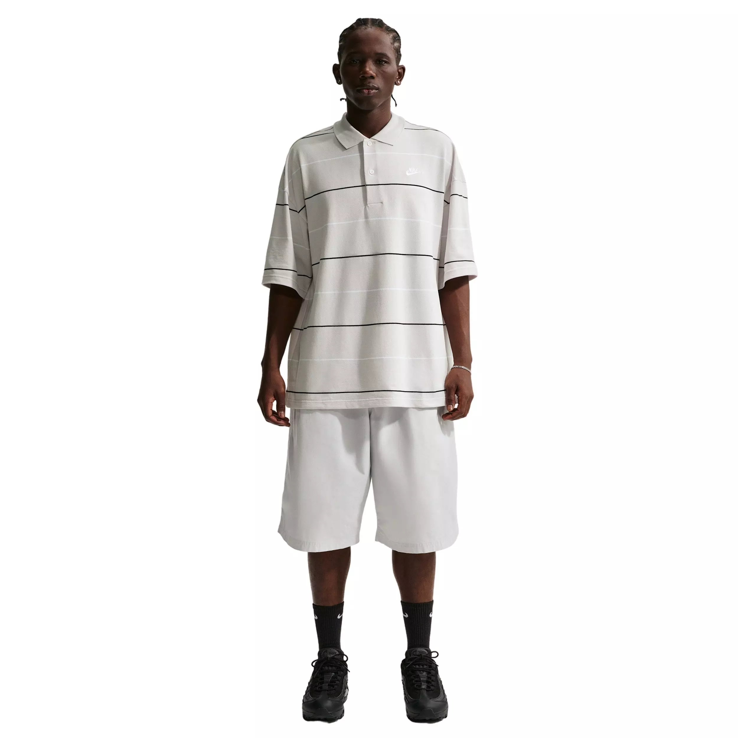 Nike Men's Sportswear Club Oversized Striped Polo - GREY