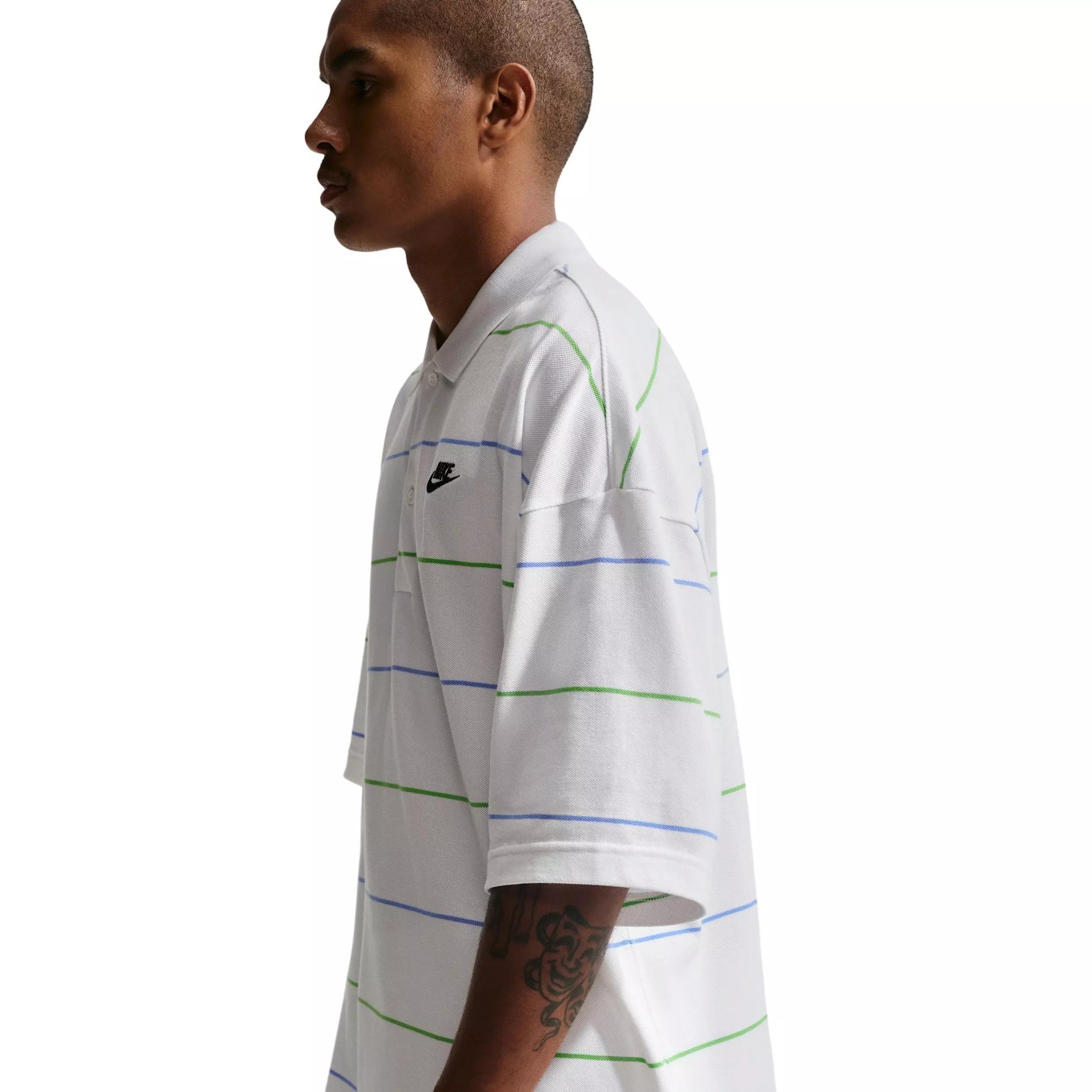 Nike Men's Sportswear Club Oversized Striped Polo - WHITE