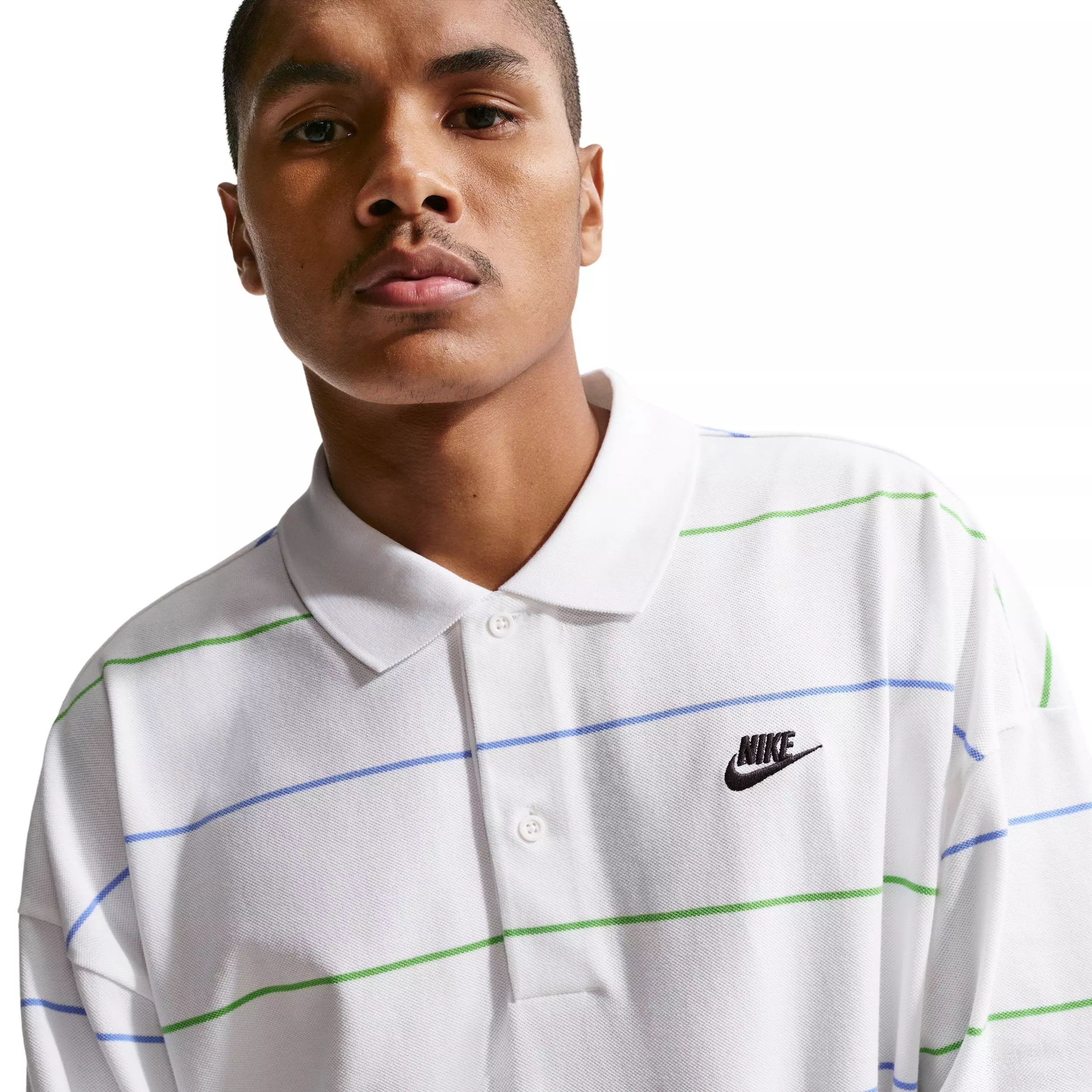 Nike Men's Sportswear Club Oversized Striped Polo - WHITE