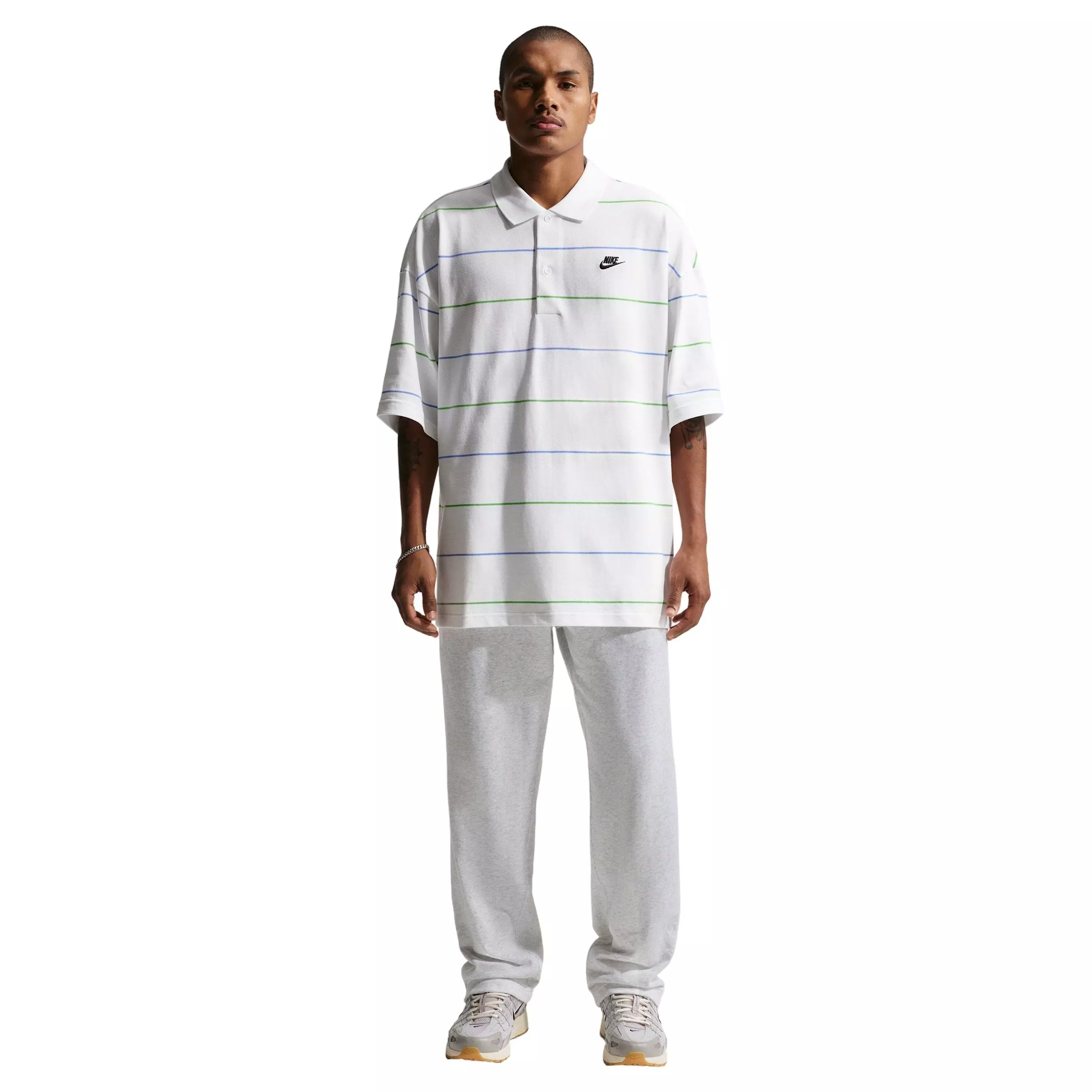 Nike Men's Sportswear Club Oversized Striped Polo - WHITE