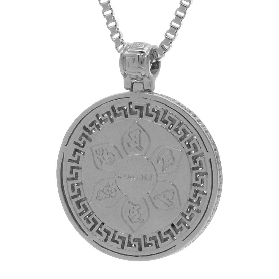 King Ice Buddhist Medallion Necklace - White Gold - WHITE GOLD