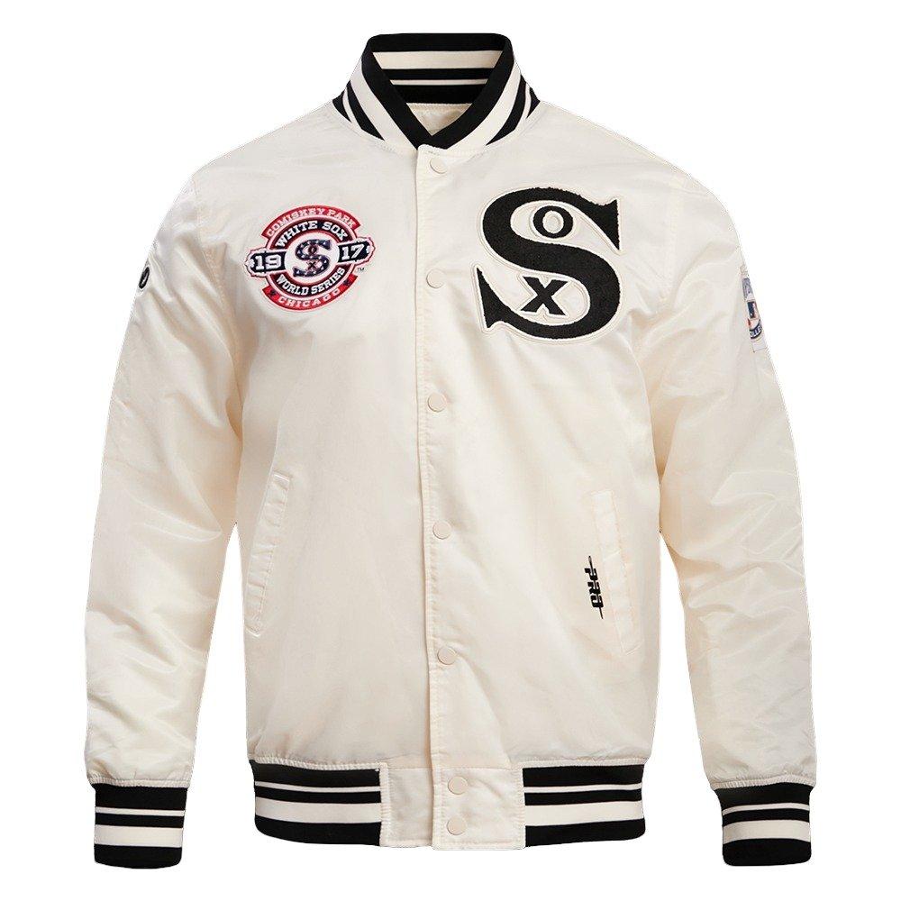 Pro Standard Men's MLB Chicago White Sox Retro Classic Rib Satin Jacket - Eggshell/Black - EGGSHELL/BLACK Thumbnail View 1