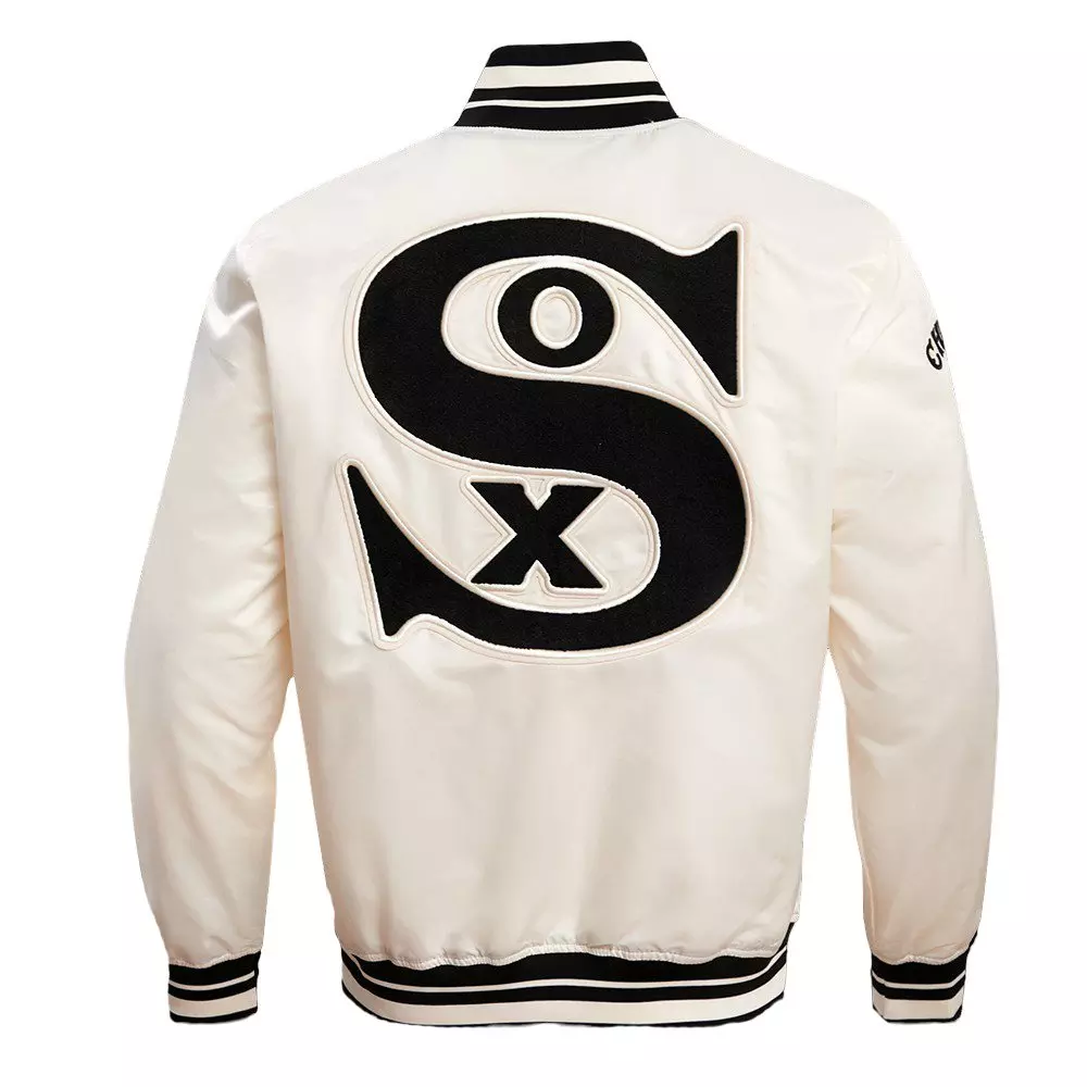 Pro Standard Men's MLB Chicago White Sox Retro Classic Rib Satin Jacket - Eggshell/Black - EGGSHELL/BLACK