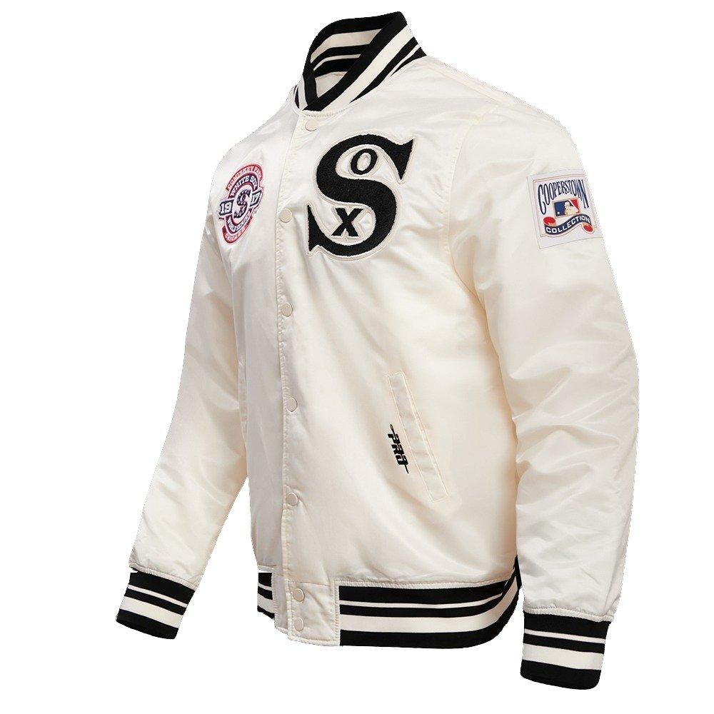 Pro Standard Men's MLB Chicago White Sox Retro Classic Rib Satin Jacket - Eggshell/Black - EGGSHELL/BLACK Thumbnail View 3