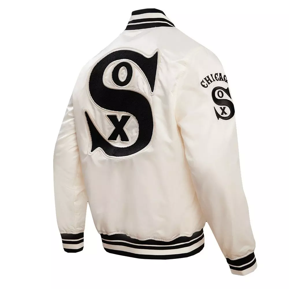 Pro Standard Men's MLB Chicago White Sox Retro Classic Rib Satin Jacket -Eggshell/Black - EGGSHELL/BLACK