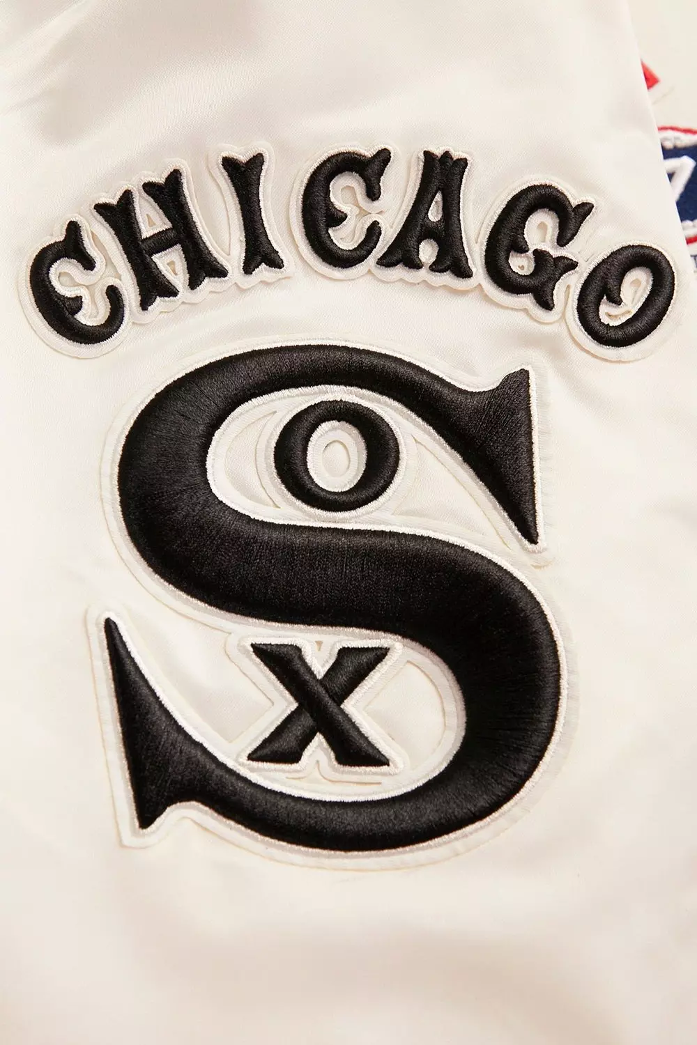 Pro Standard Men's MLB Chicago White Sox Retro Classic Rib Satin Jacket -Eggshell/Black - EGGSHELL/BLACK