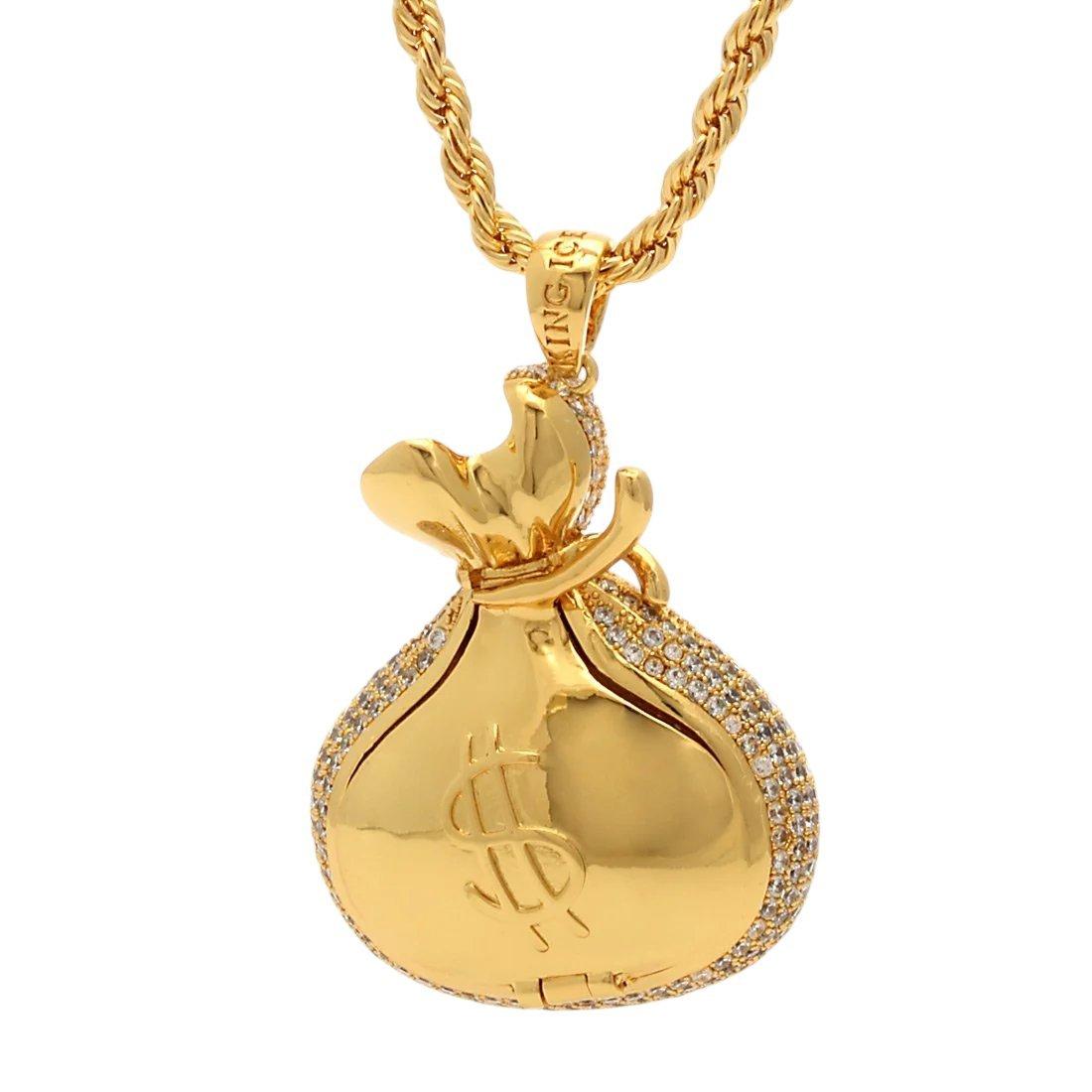 King Ice Money Bag Stash Necklace - GOLD
