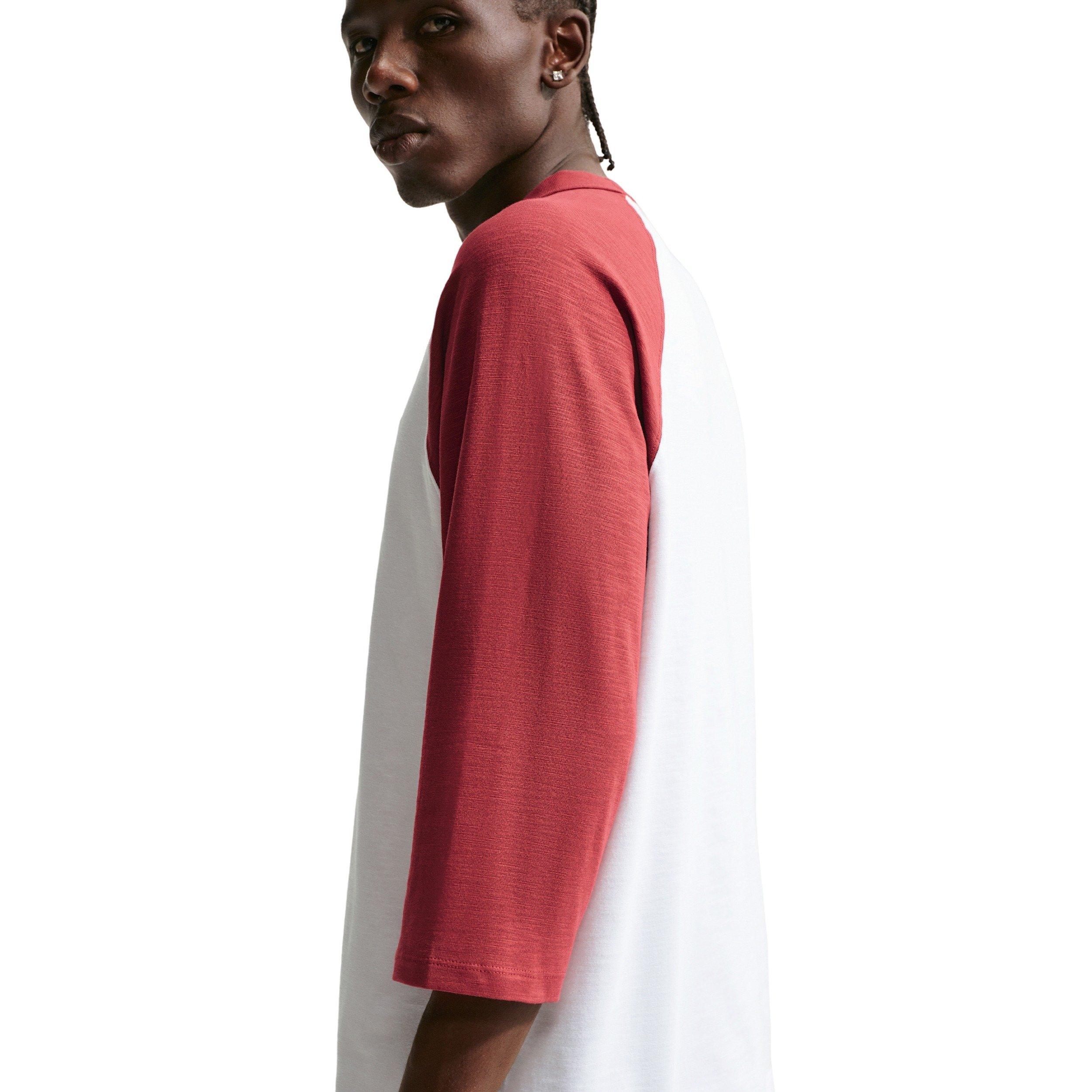 Nike Men's Sportswear Club 3/4-Sleeve Raglan Top - CRIMSON/WHITE Thumbnail View 2