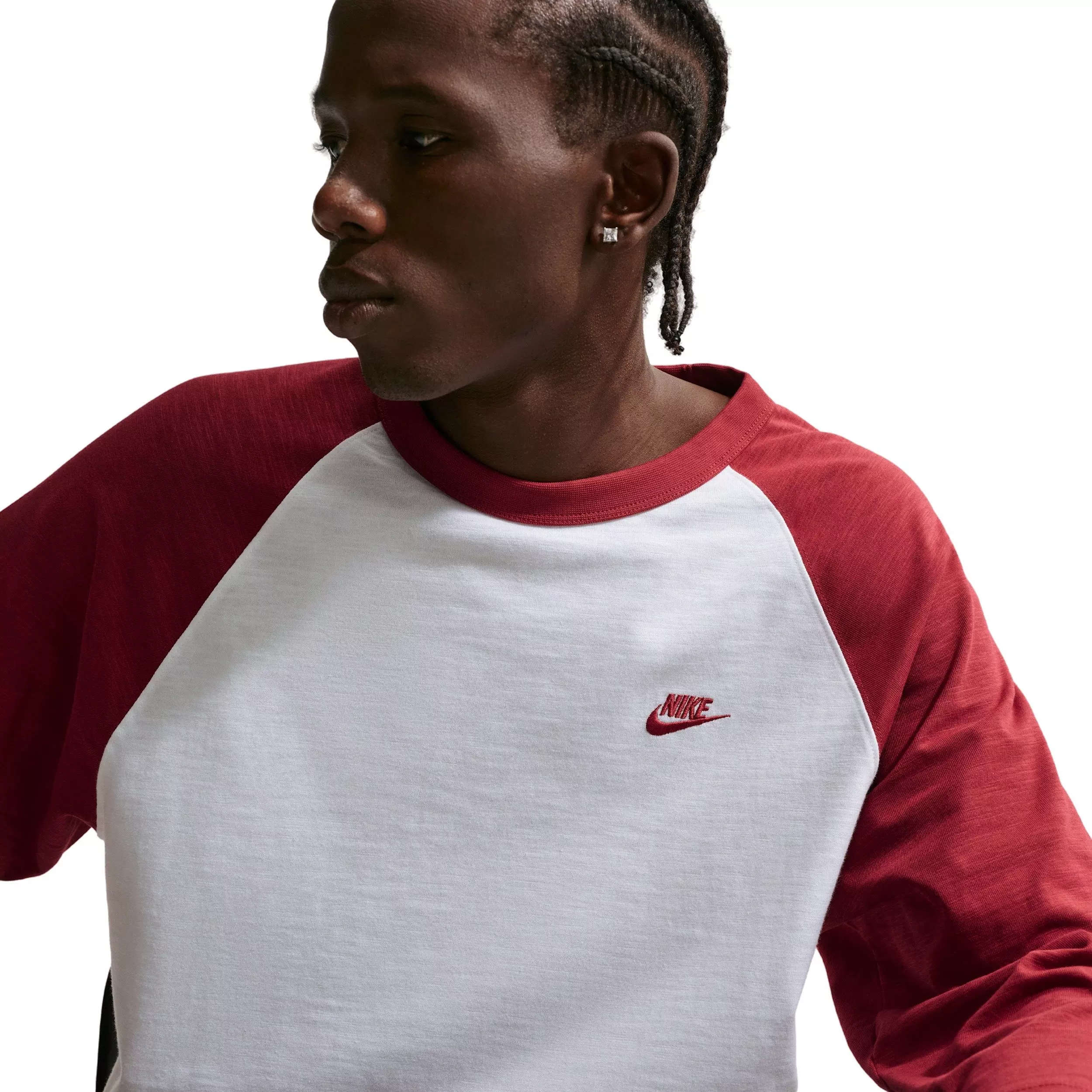 Nike Men's Sportswear Club 3/4-Sleeve Raglan Top - CRIMSON/WHITE