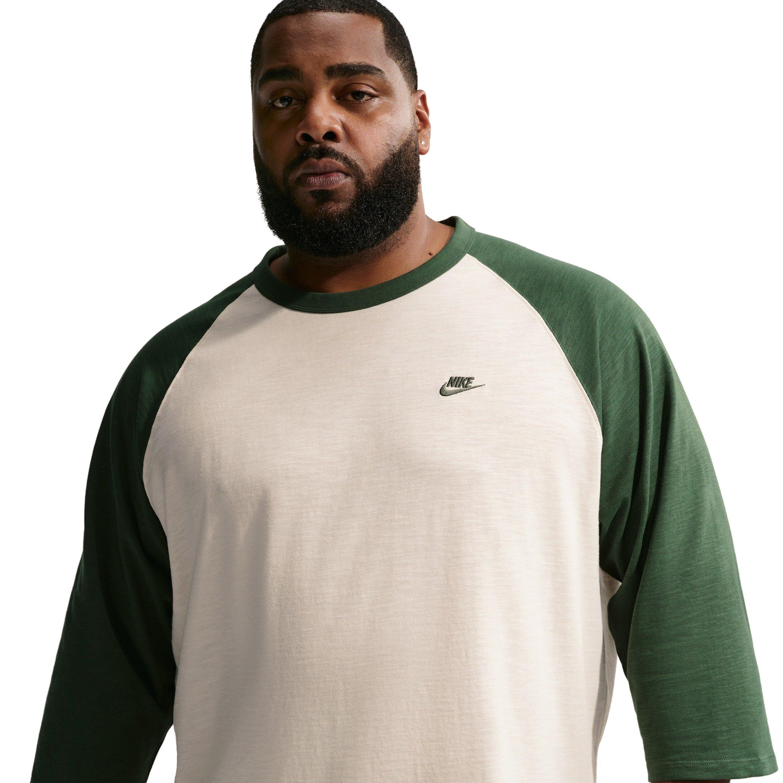 Nike Men's Sportswear Club 3/4-Sleeve Raglan Top - GREEN/CHALK Thumbnail View 6