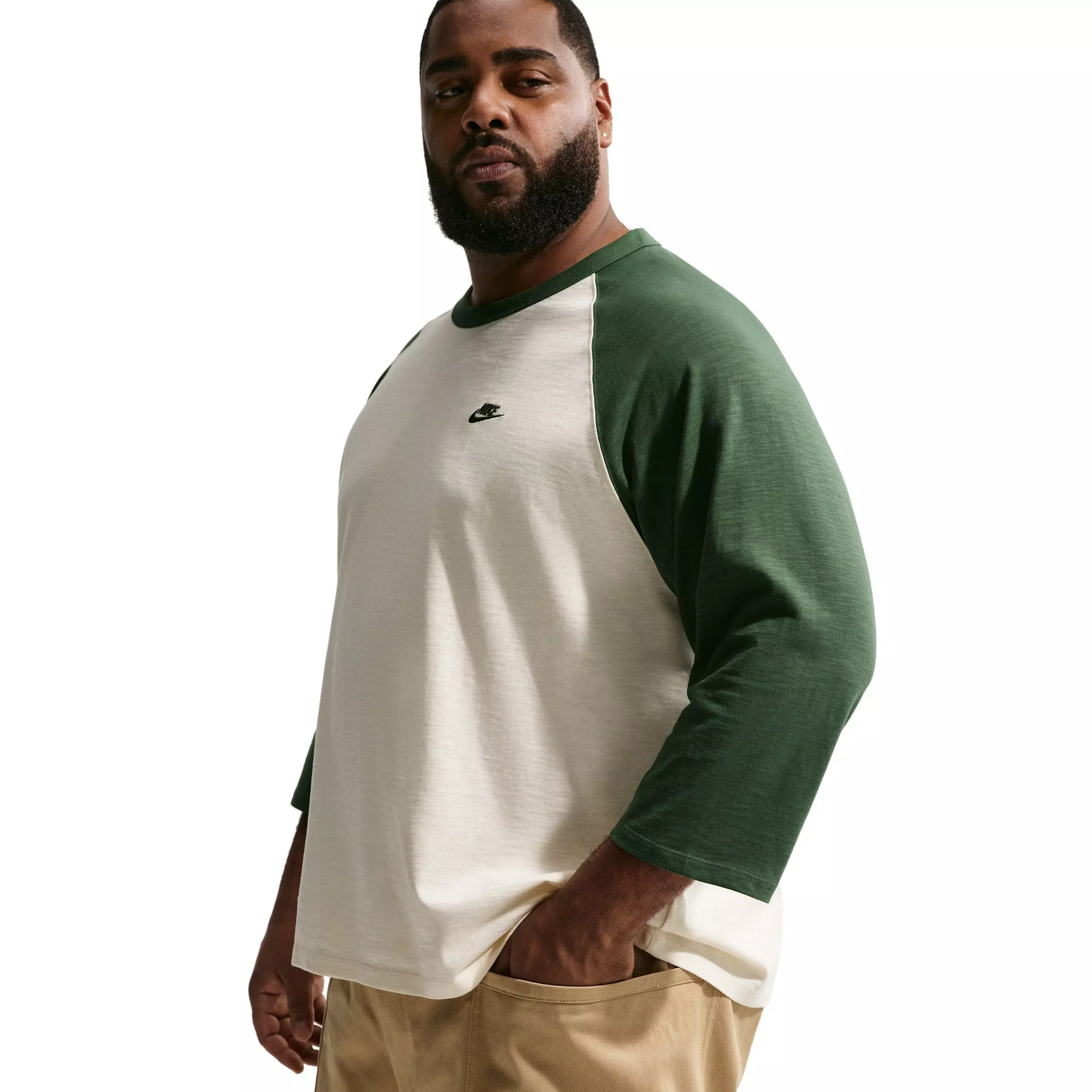 Nike Men's Sportswear Club 3/4-Sleeve Raglan Top - GREEN/CHALK
