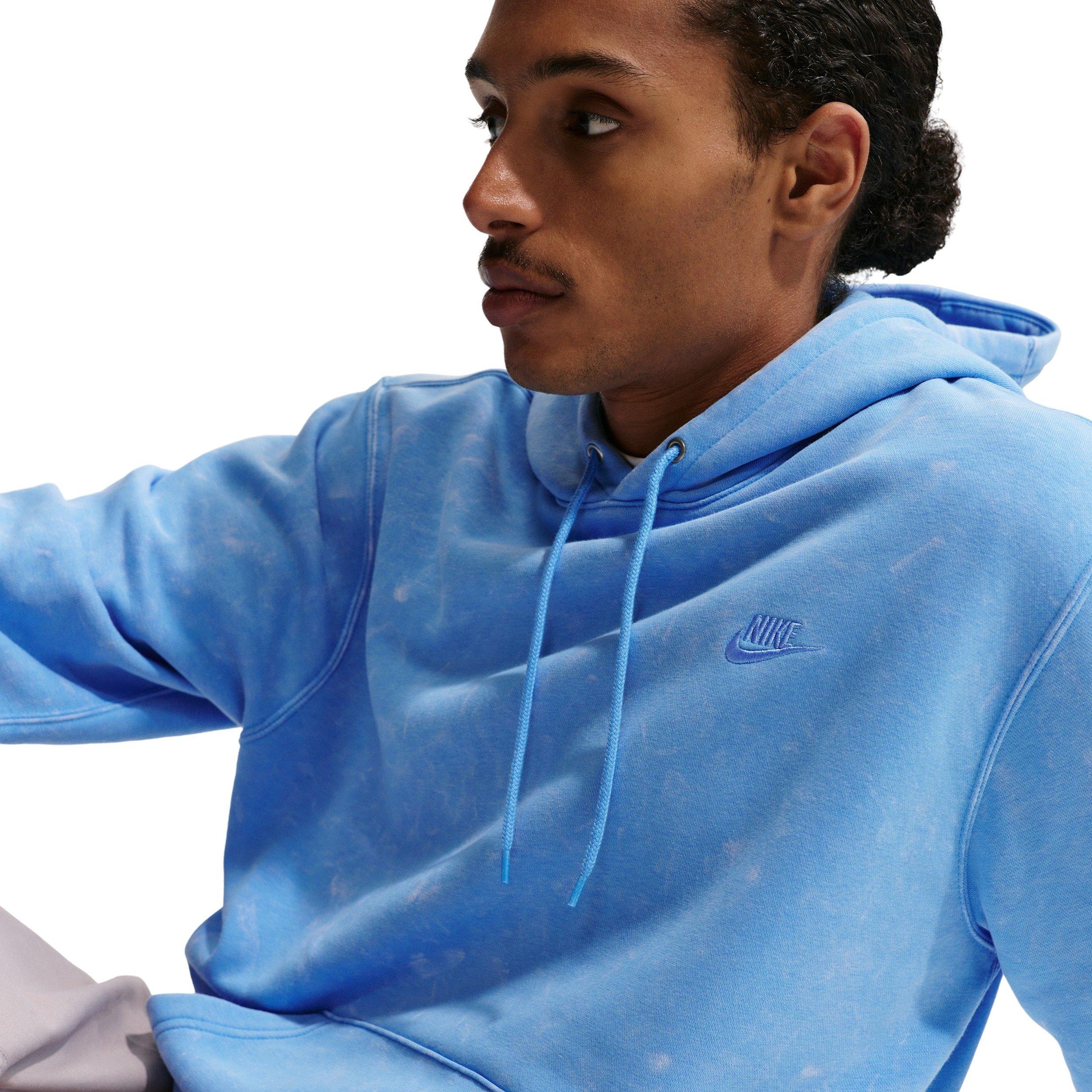 Nike Men's Sportswear Club Washed Fleece Hoodie - BLUE Thumbnail View 3