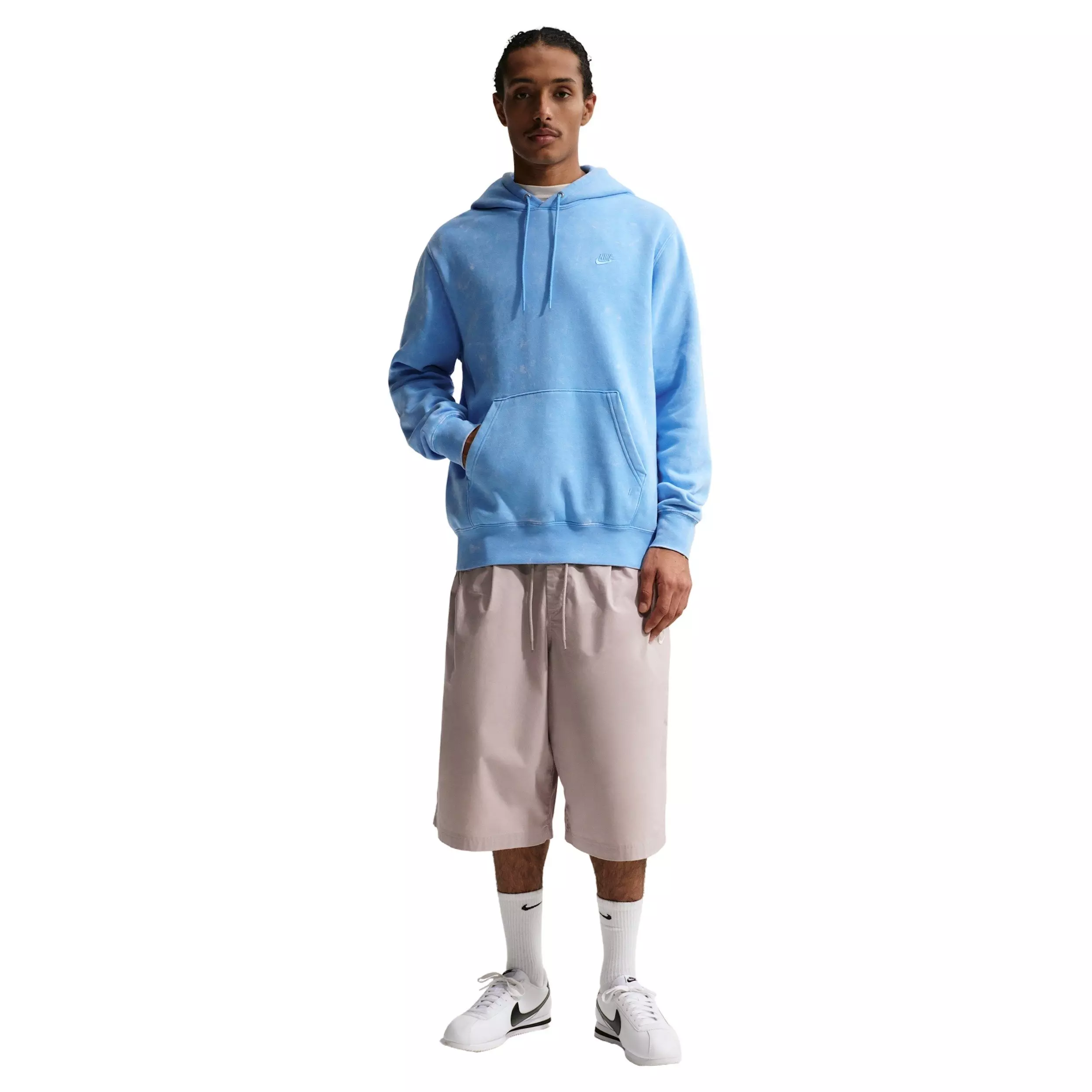 Nike Men's Sportswear Club Washed Fleece Hoodie - BLUE