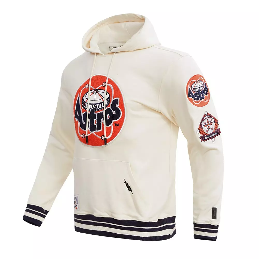 Pro Standard Men's MLB Houston Astros Retro Classic Fleece Pullover Hoodie - Eggshell/Navy - EGGSHELL/NAVY