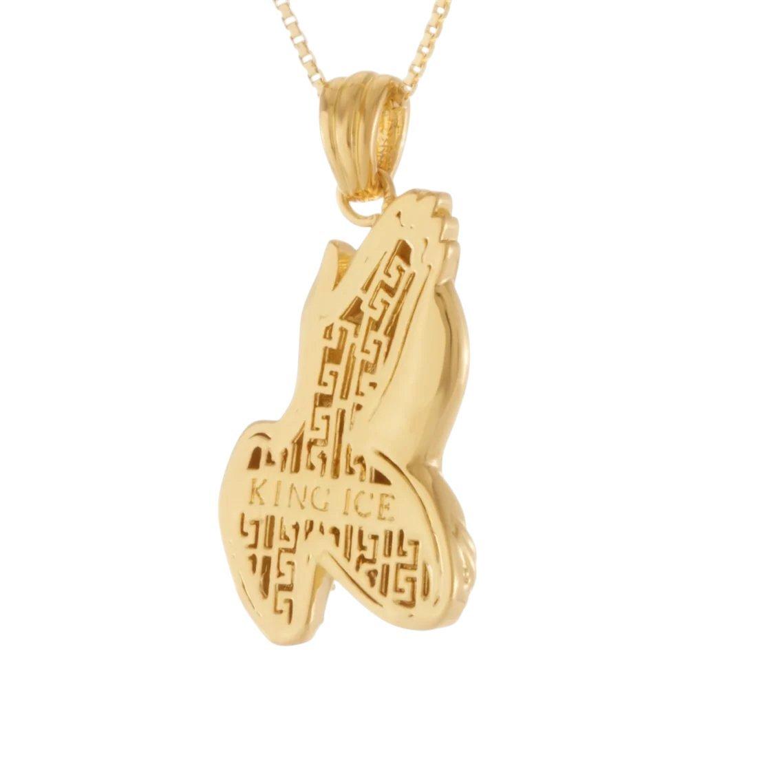 King Ice Praying Hands Emoji Necklace - GOLD