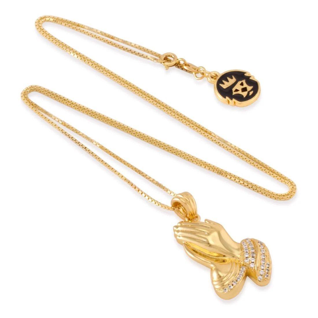 King Ice Praying Hands Emoji Necklace - GOLD