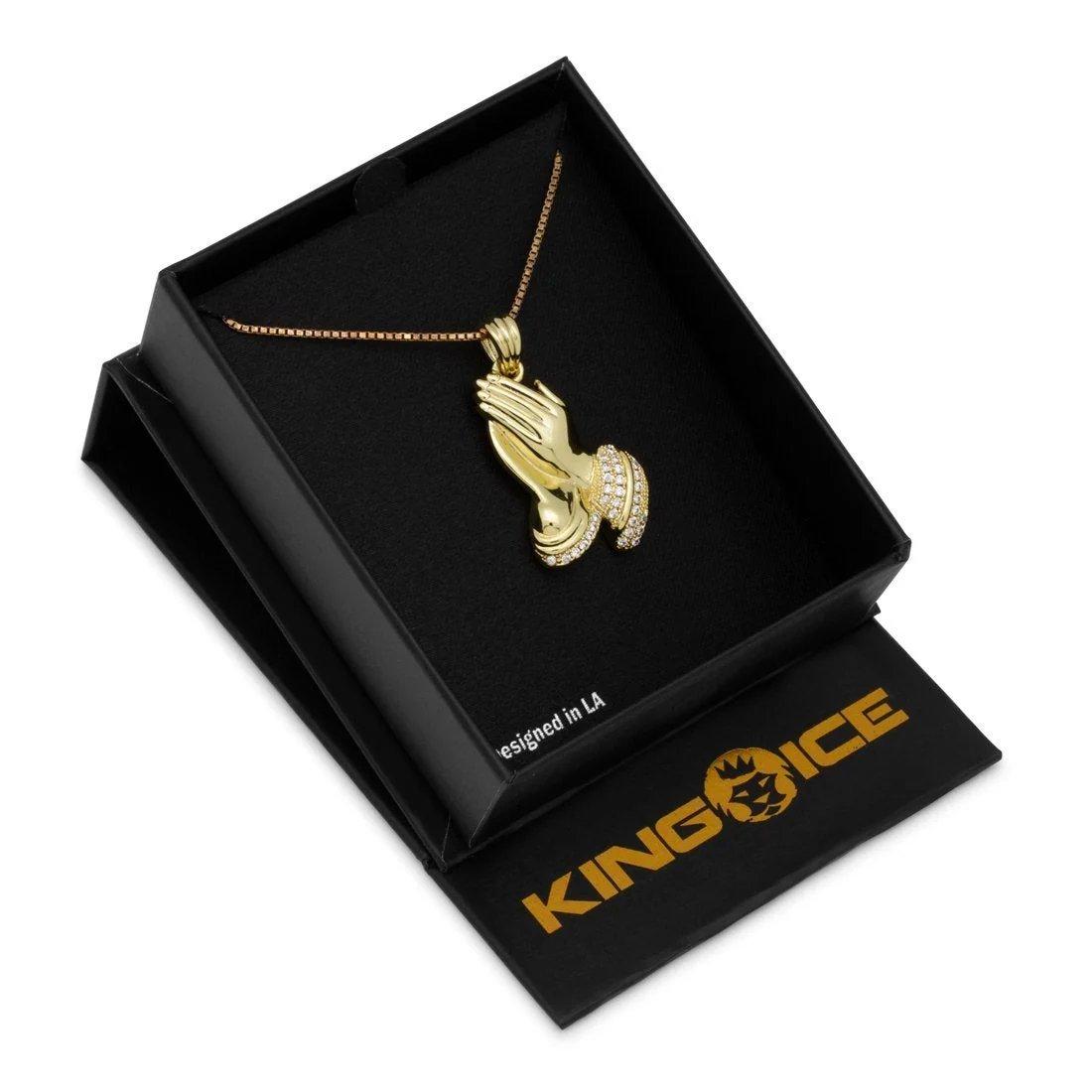 King Ice Praying Hands Emoji Necklace - GOLD