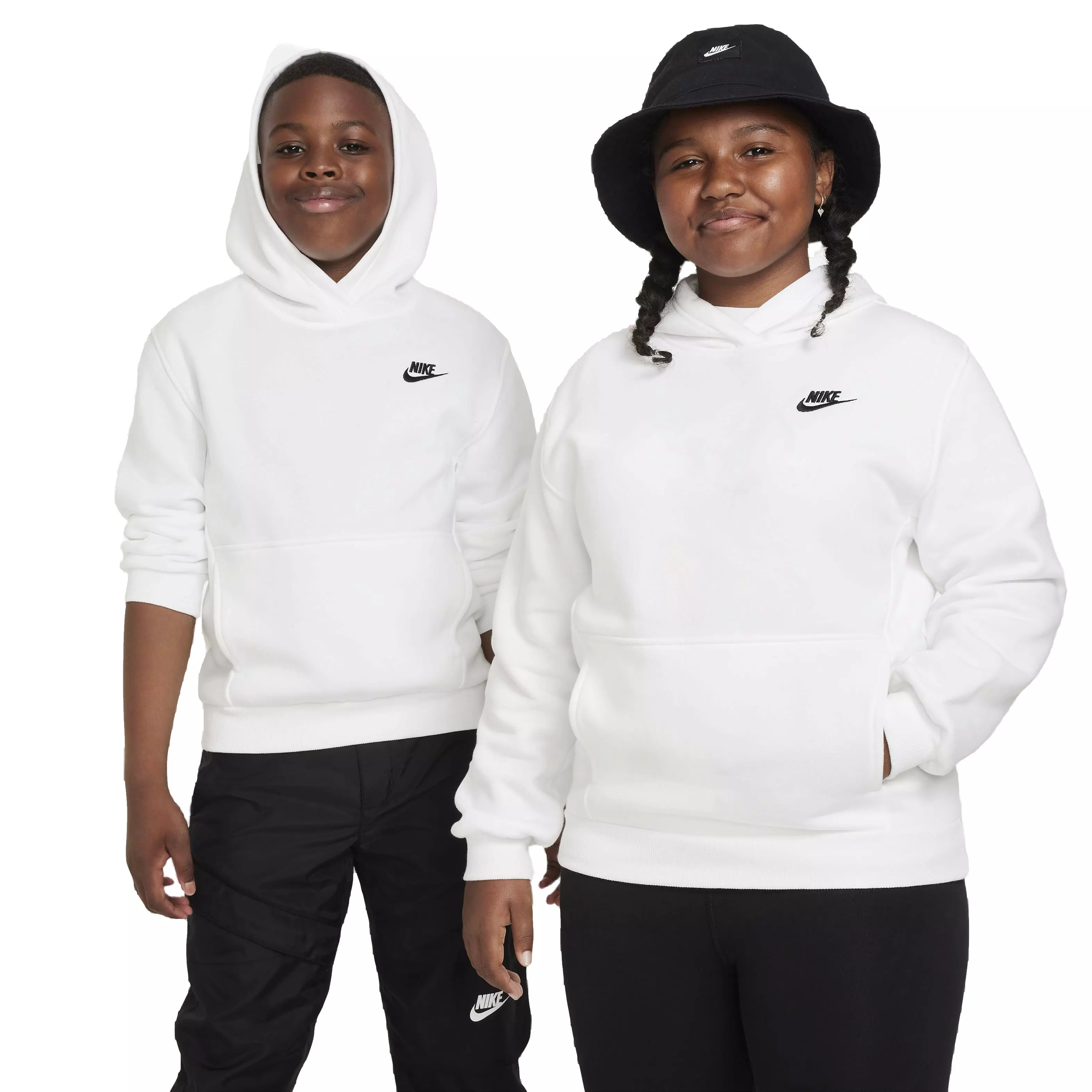 Nike Big Kids' Sportswear Club LBR Fleece Hoodie -White - WHITE